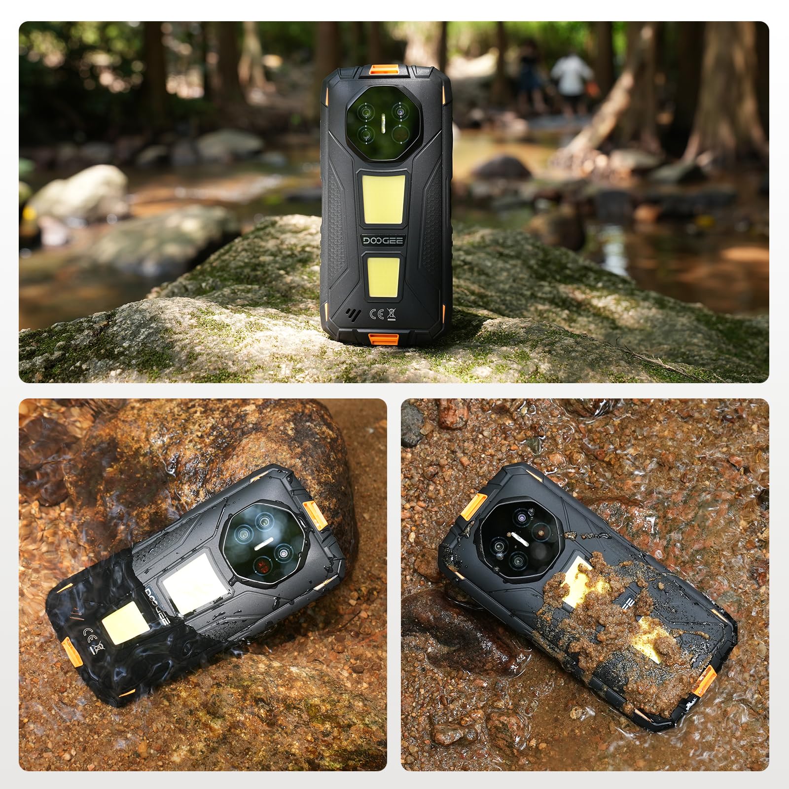 Fire 3 Max Rugged Smartphone Android 15, Doppie Luci Campeggio, UNISOC T7250, 8350mAh Telefono Indistruttibile, 32GB+256GB, 40MP+20MP+8MP Telefono Rugged, Widevine L1/NFC - Grigio