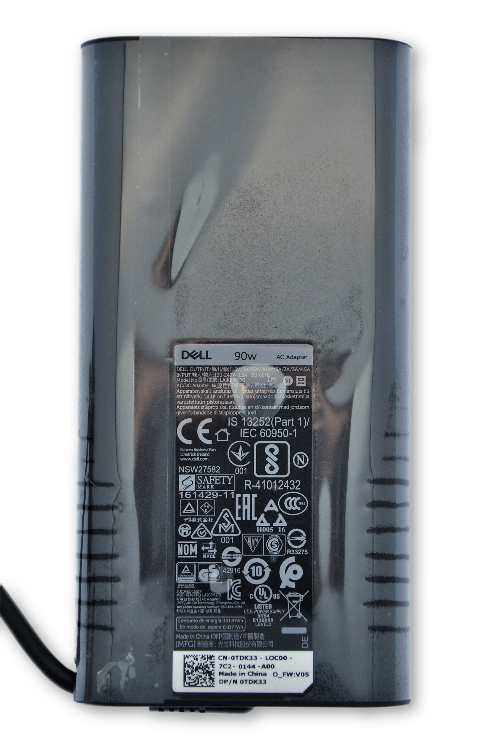 Dell AC Adaptör, 90W, 19.5V, 3Pin, Type C, C6 Güç Kablosu, 0TDK33