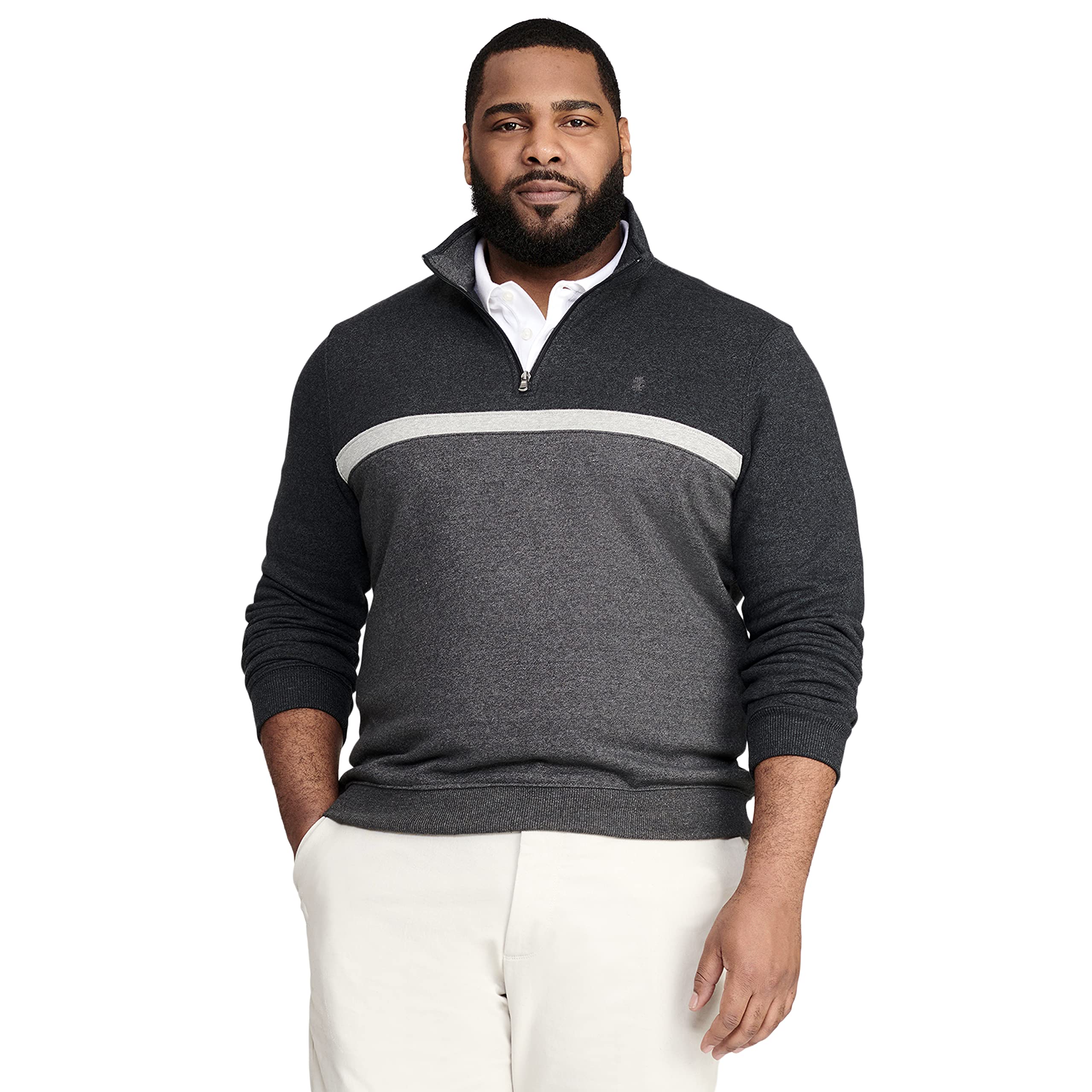 IZOD Men's Big & Tall Big Advantage Performance Quarter Zip Fleece Pullover Sweatshirt, Carbon Heather CBlock, Large Tall