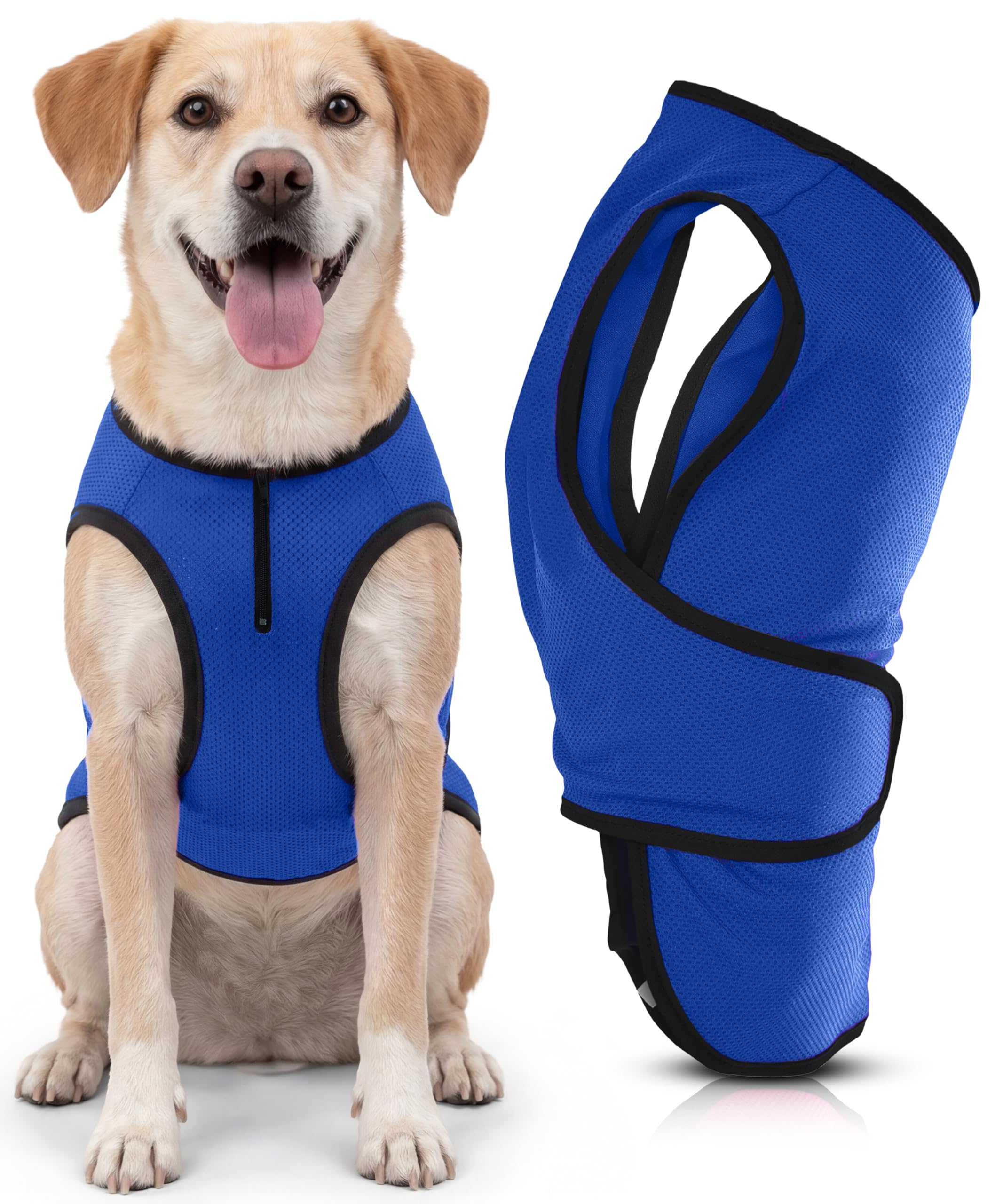 Double Layer Large Dog Cooling Vest - Easy On/Off Cooling Coat with Double Velcro & Zip Neck, Lightweight & Portable Cooling Jacket for Dogs, Perfect for Dog Owners, Walkers, Sitters & Pet Carers