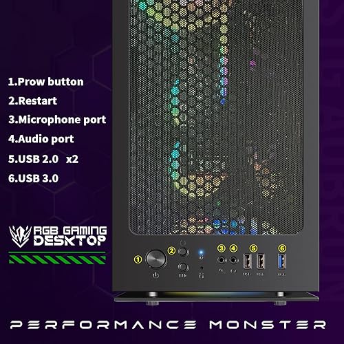 Miniatura 6 de STGAubron Computadora de escritorio para videojuegos, AMD Ryzen 5 2600 hasta 3.9G, GeForce RTX 2060 6G, 16G DDR4, 512G SSD, WiFi 600M, BT 5.0,