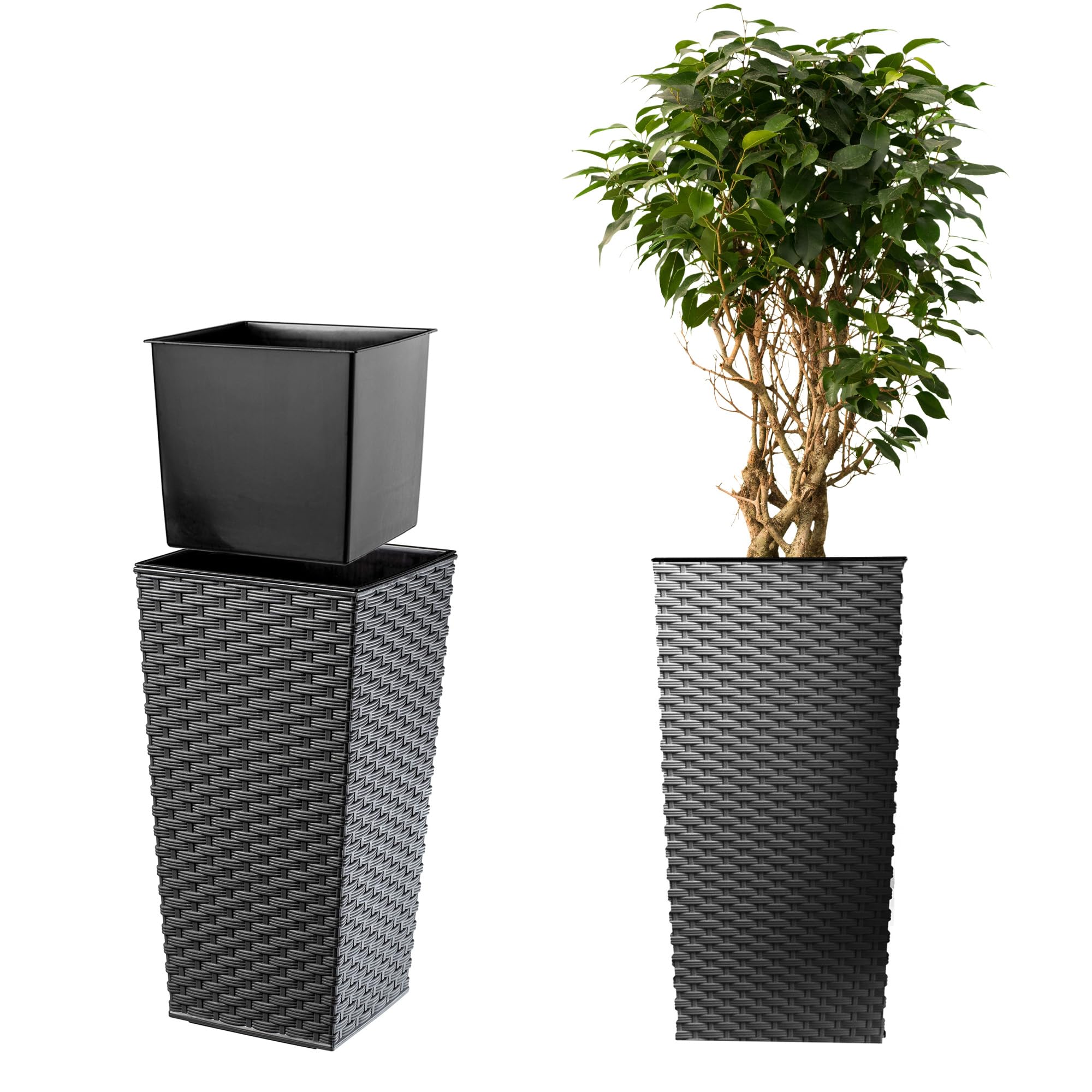 KADAX Macetero Alto de Diseño Moderno para Plantas de Interior y Exterior, Maceta Grande de Plástico, Jardinera Alta (Crema, Texturizado, 68 cm) — view 43