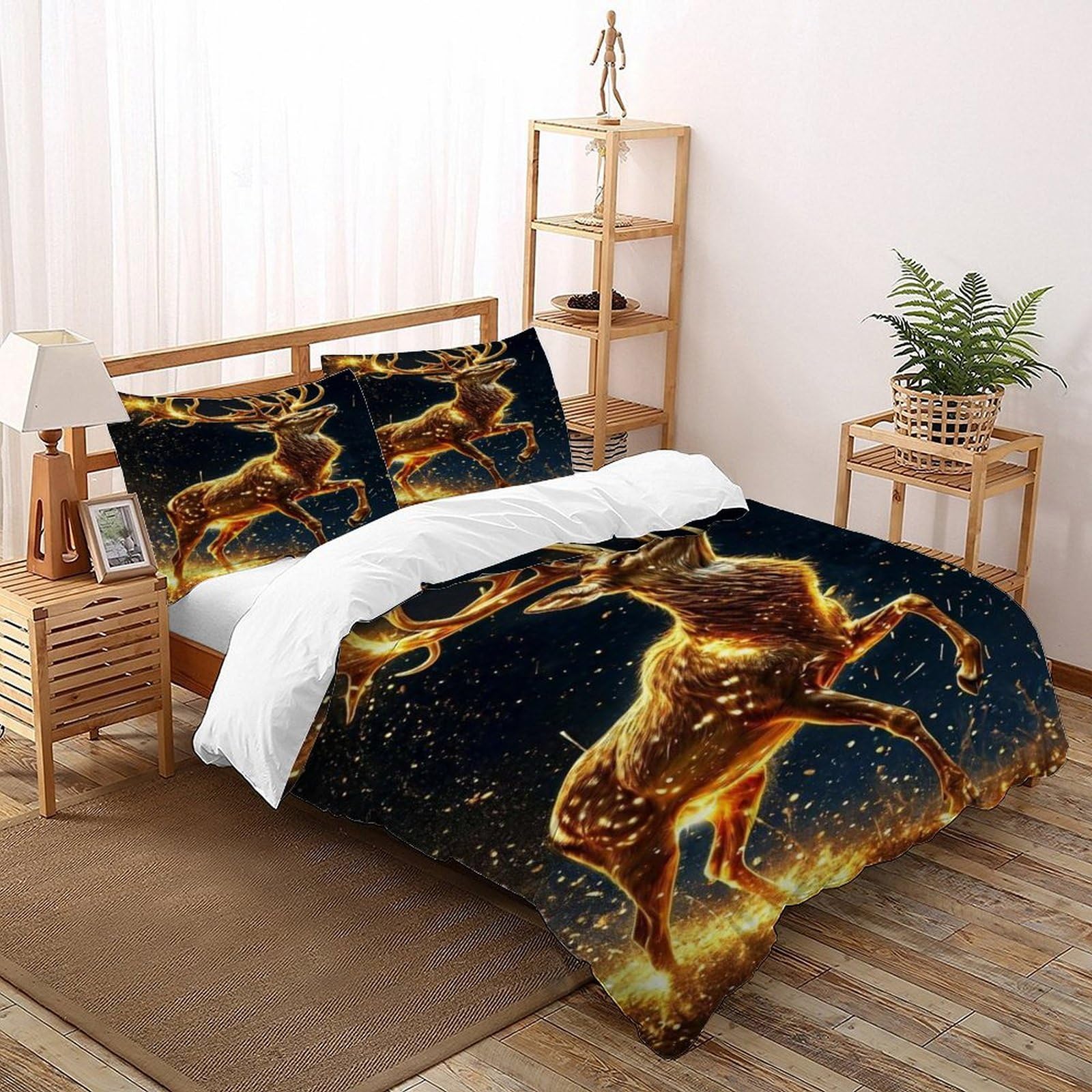 Cerf housse de couette double ensemble literie adulte microfibre fermeture éclair 200x200