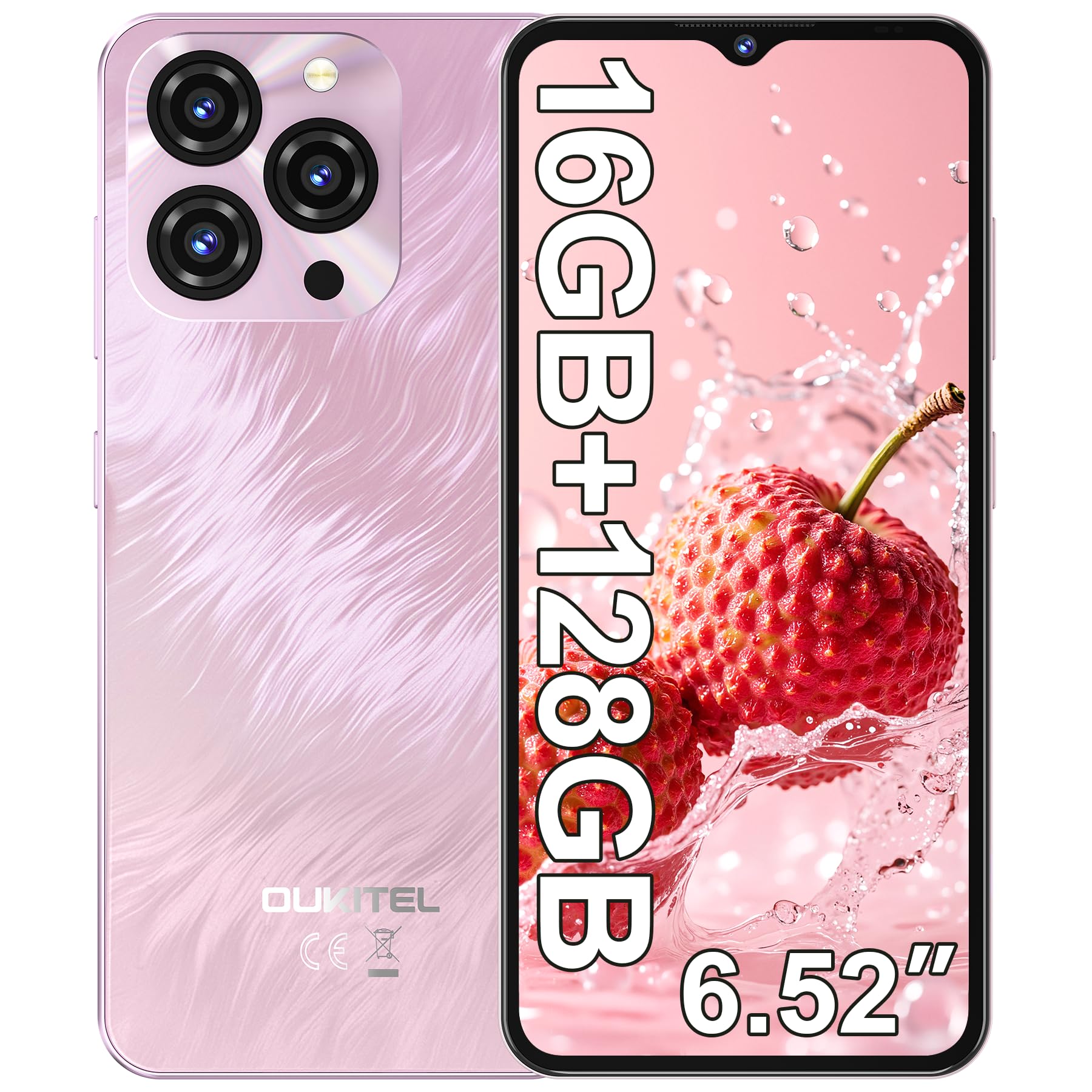 OUKITEL C3 Smartphone, 16GB+128GB/1TB Telefono Cellulare, 6.52" HD+ Smartphone Android, 5000mAh Telefoni Offerta, 13MP+5MP Camera Telefoni Cellulari, Dual 4G SIM Cellulari/Face ID/OTG/GPS/3.5mm Jack