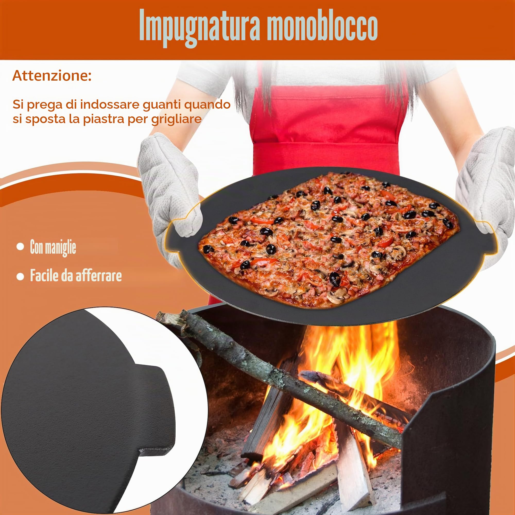 UISEBRT Bistecchiera in ghisa Ø 45 cm, piastra rotonda con 3 gambe, bruciata per una perfetta frittura, supporto olandese con custodia protettiva