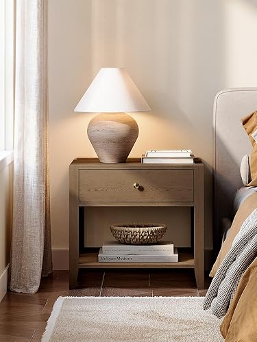 Miniatura 4 de Mesa auxiliar de madera maciza con cajón de almacenamiento, mesa auxiliar moderna para sala de estar, mesita de noche de madera de 25 pulgadas con