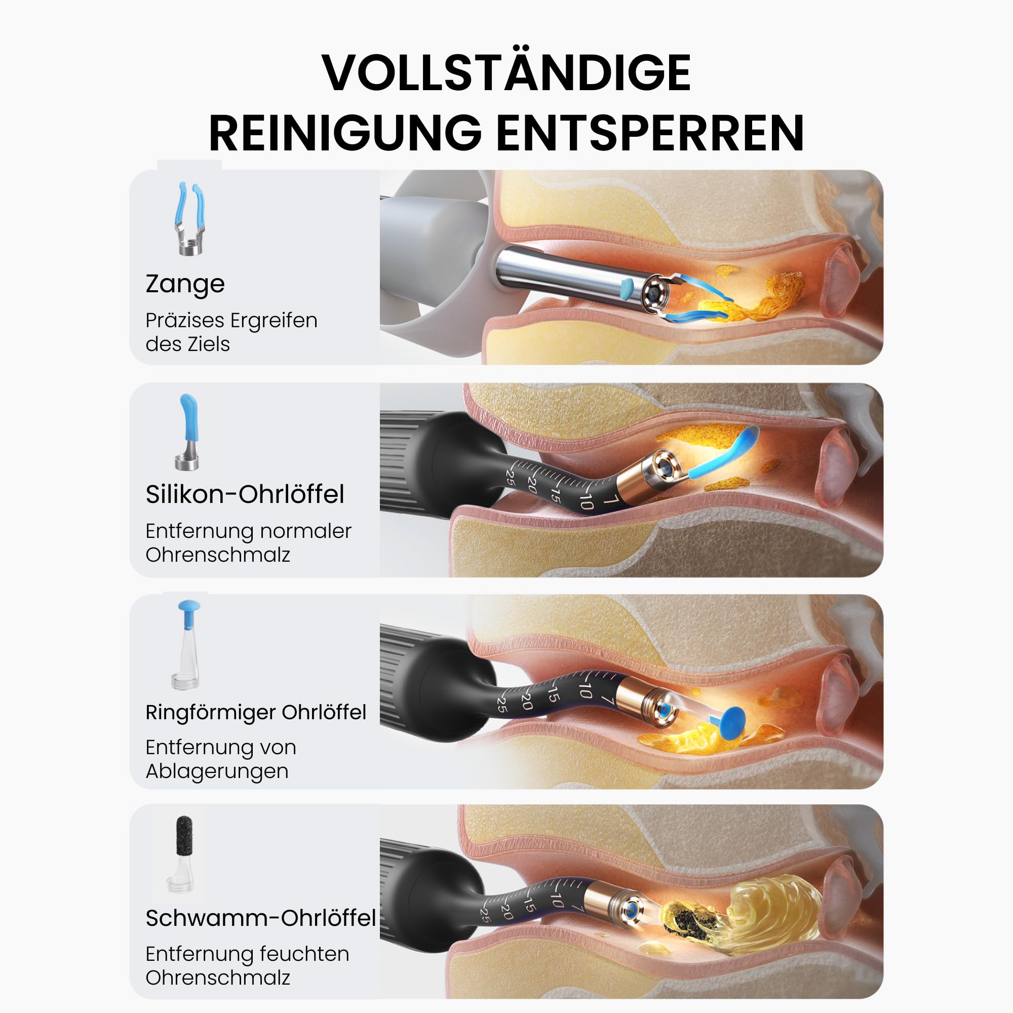 Bebird Sichtbarer Ohrenreiniger, 1920P HD Einstellbarer Ohrenputzer mit Kamera und Licht, Tragbares Ohrenpflegewerkzeug mit Aufbewahrungsbox für Erwachsene und Kinder, kompatibel mit iOS und Android