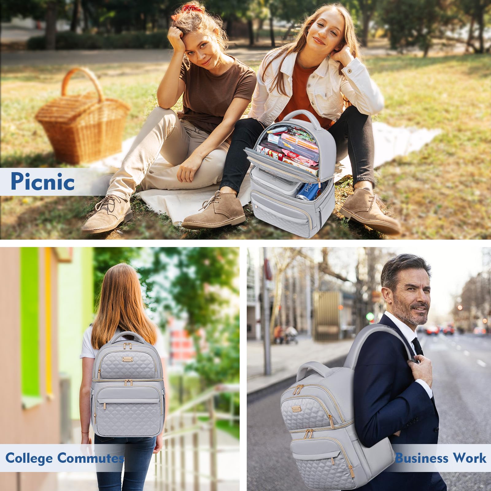 Zaino, borsa termica per il pranzo a due piani, borsa termica per il pranzo