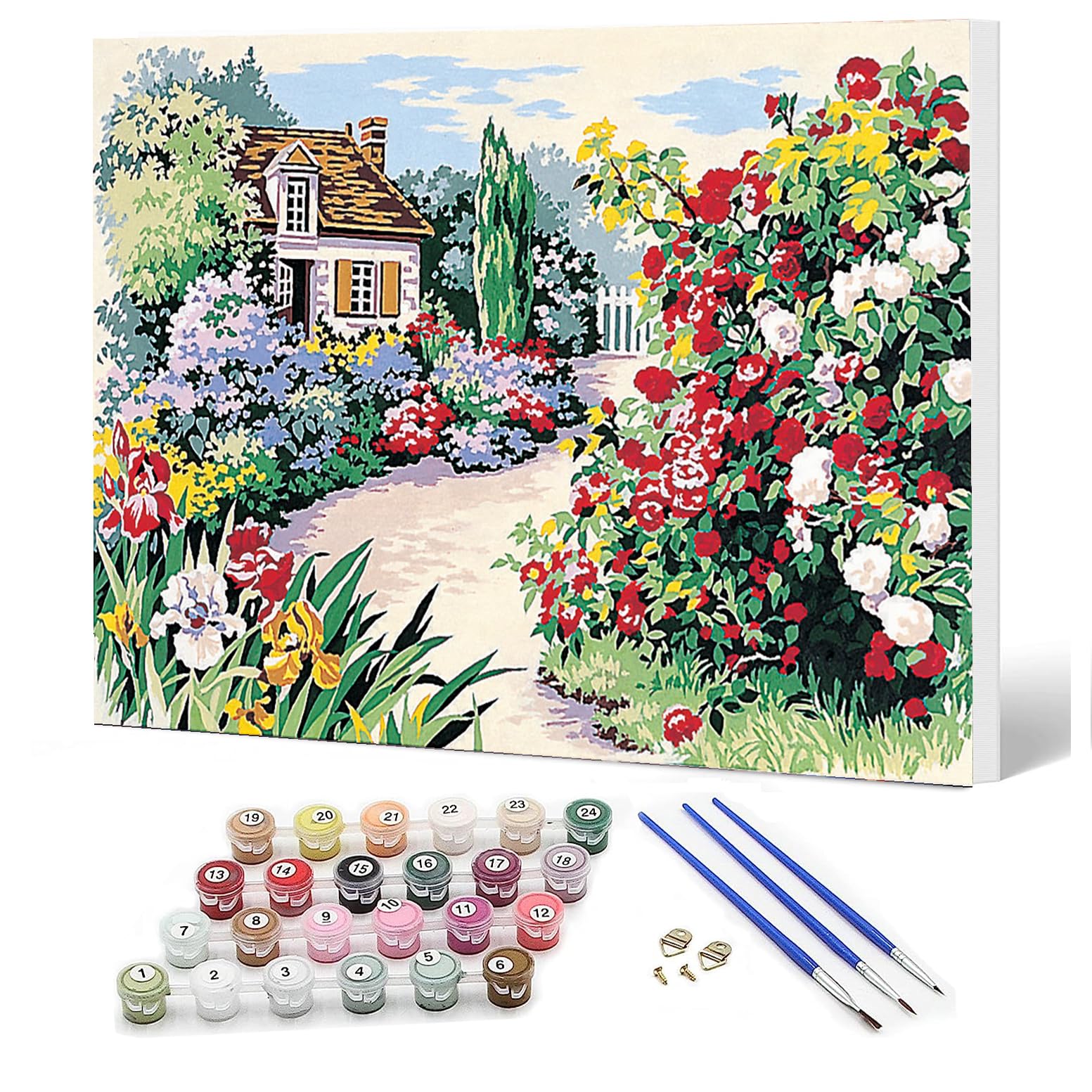 Ediximi Paint by Numbers Kit for Adults DIY Paint by Number Kit - 12" x 16" Canvas with Wooden Frame Drawing Arts and Crafts for Adults and Beginners,Blooming Gardens