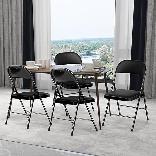 Miniatura 2 de Fenbeli Sillas plegables con asientos acolchados, paquete de 4 sillas plegables acolchadas con marco de acero para eventos, oficina, boda, fiesta,