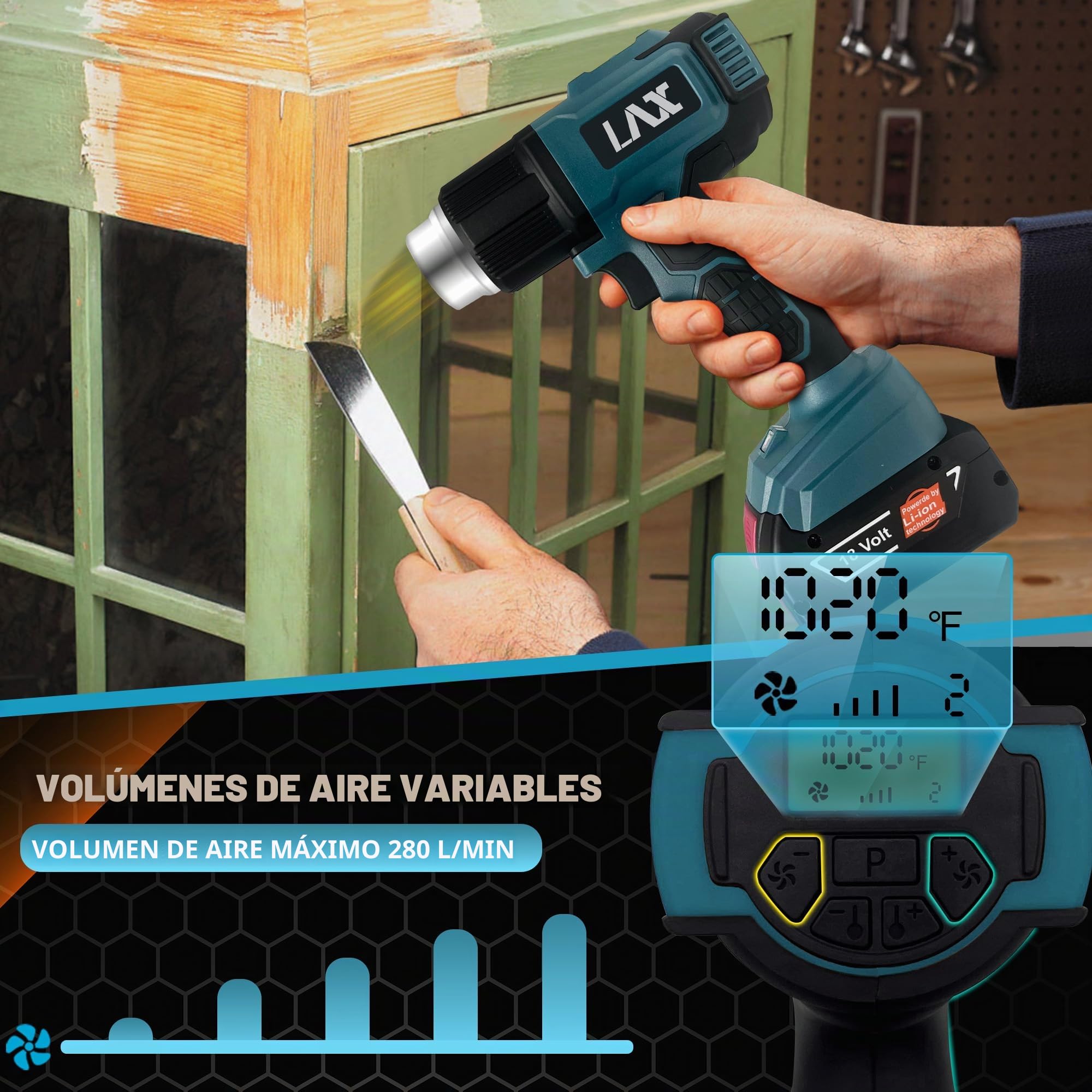 Soplador de aire caliente para el sistema de batería Bosch Professional 18V, pistola de aire caliente de soldadura de calentamiento rápido de 1022 ℉ con pantalla LCD digital para conectores de alambre