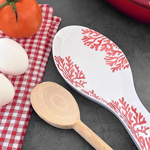 Miniatura 4 de UP ware - Soporte para cuchara de melamina de 9.625 pulgadas, soporte para utensilios de cocina, mesa de comedor (coral rojo)