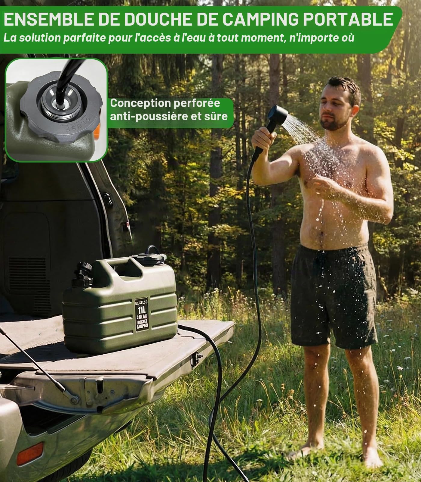 Beviliu Douche Portable de Camping avec Pichet de 3 Gallons de Qualité Alimentaire, Design Léger & IPX8 Étanche, Pompe Rechargeable avec Affichage LED, Douche Portable pour Camping, Plage, Randonnée