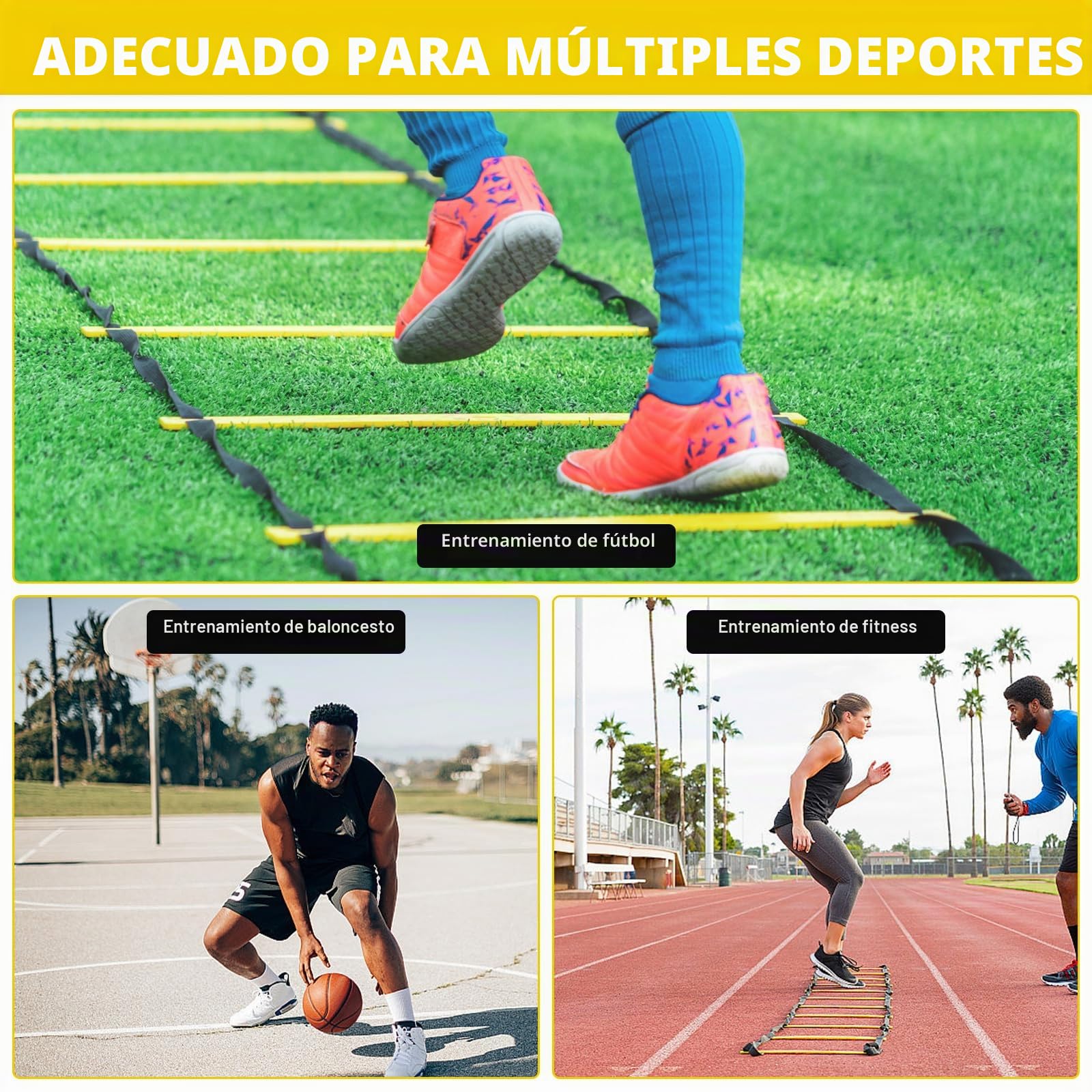 LangRay Accesorios de Entrenamiento de Fútbol con Escalera de Coordinación 6 m, 12 Conos, 1 Cuerda de Saltar, 1 Entrenador de fútbol, 5 Bandas de Resistencia, Regalos de Fútbol para Niños