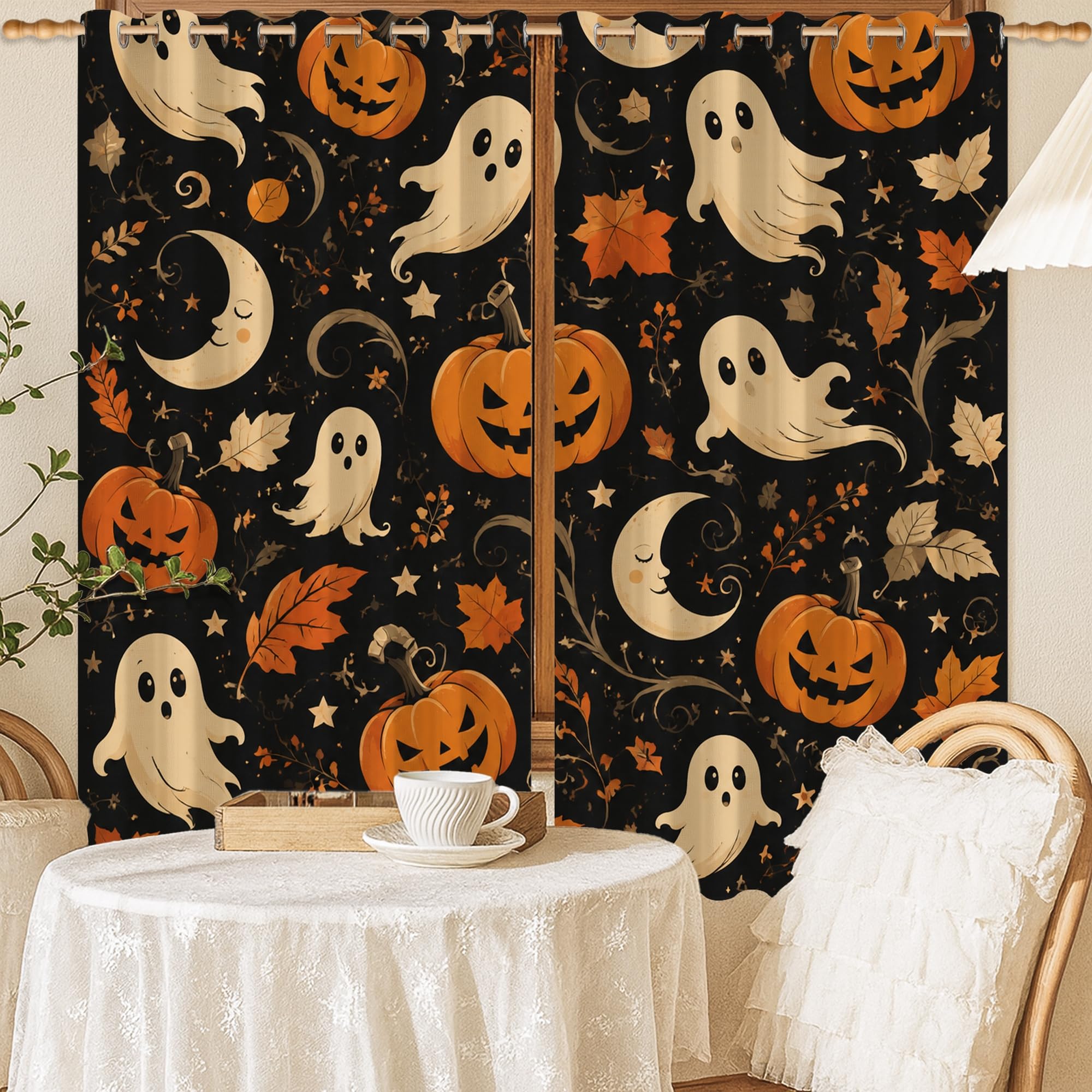 Rideaux occultants orange d'Halloween pour déco de bureau