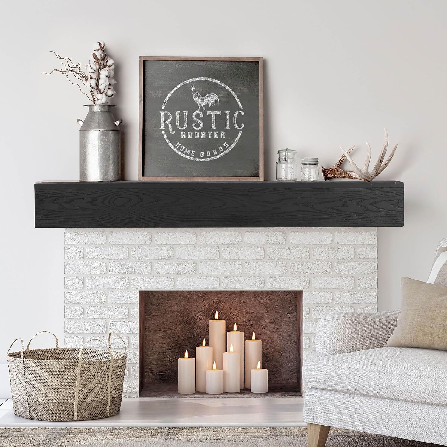Solid Cedar Wood Fireplace Mantel, 48-inch Rustic Farmhouse Floating Shelf, Heavy Duty 70 lbs Support, Wall Mounted Mantel Shelf with Invisible Bracket for Living Room, Kitchen (60'')