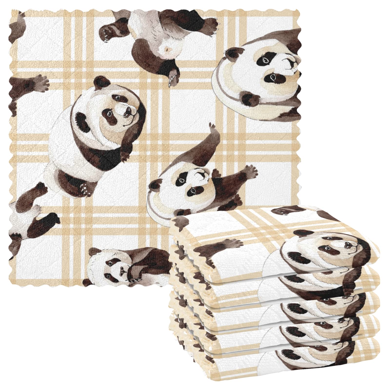 Mnsruu Pandas Tea Towels 6 Pack Kitchen Dish Towels Polyester Dish Cloth for Kitchen