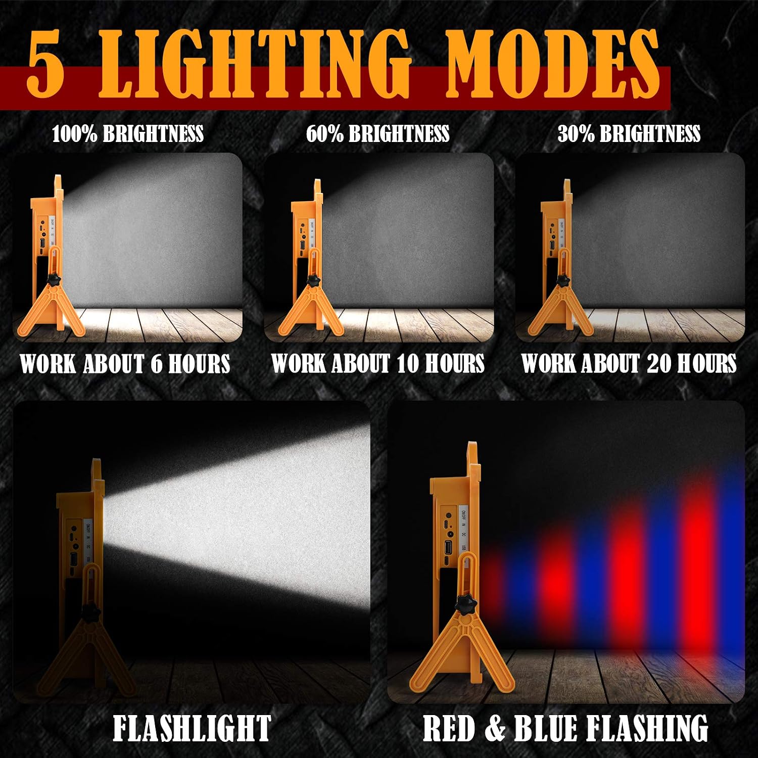 Rechargeable Work Light - 4000LM USB Rechargeable Flood Light Built in Led Battery Work Light Rechargeable Waterproof Solar Camping Lights for Outdoor Hiking Emergency Car Repairing