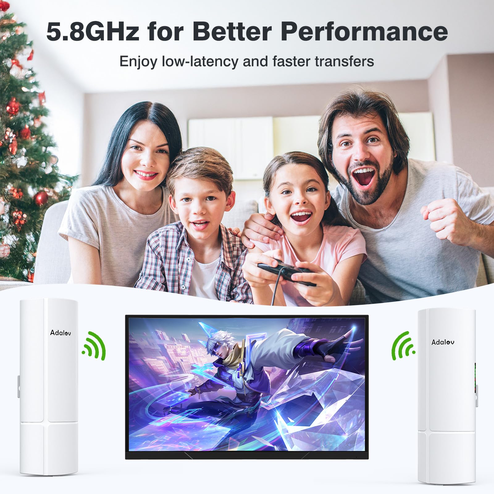 Kit ponte wireless da 3 pezzi, punti gigabit a 2 punti esterni WiFi per espansione della rete wireless, 5.8G a lungo raggio CPE da WiFi ad alta velocità con porta LAN da 1000 Mbps, 16dBi 3 km