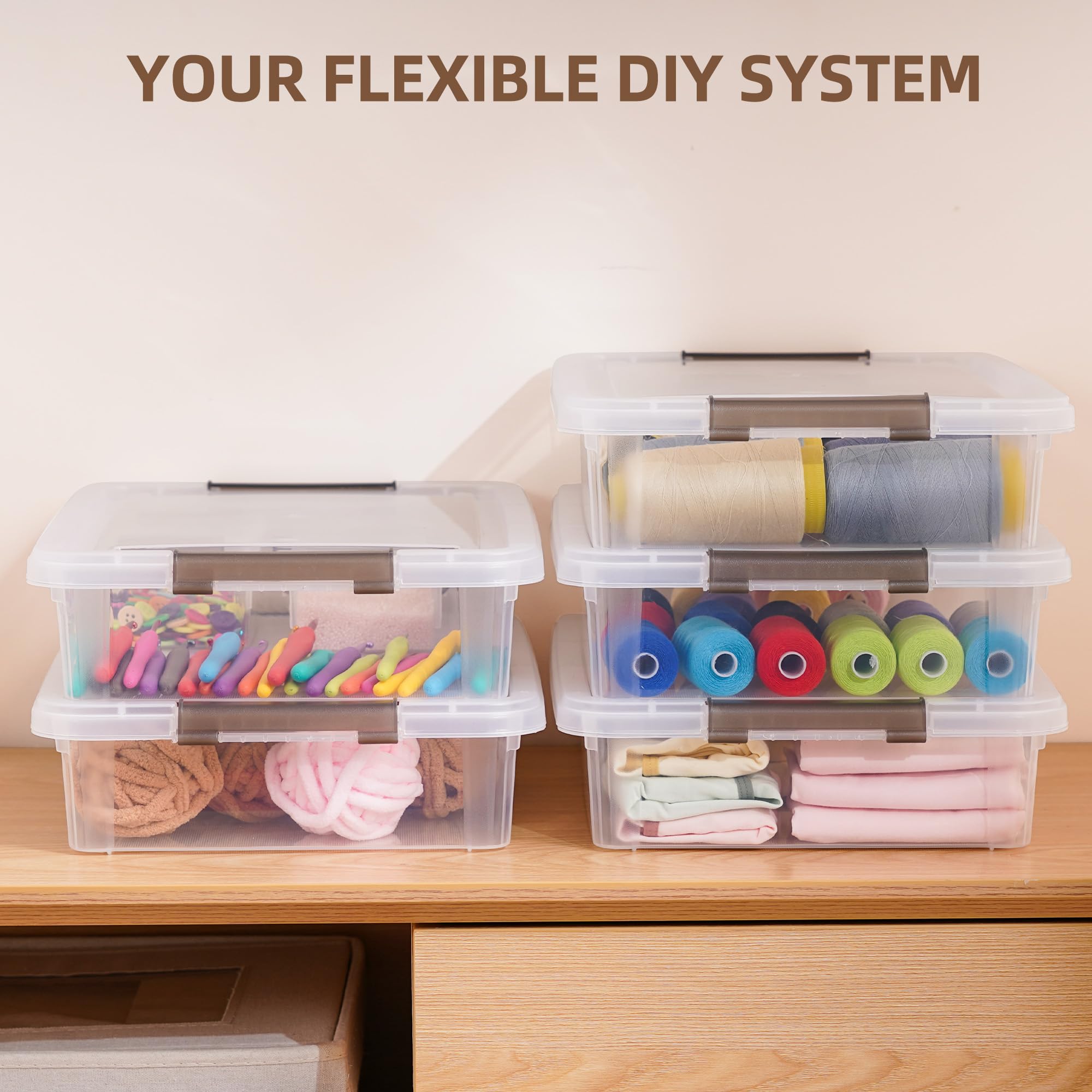 Citylife 3 PCS Plastic Storage Bins with Latching Lids Portable Project Case Clear File Box Stackable Storage Containers — view 9