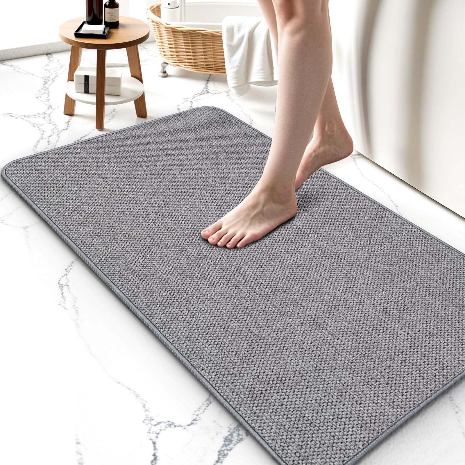 Upgraded Bath Mat 24x36Inch, Thin Bath Mats Rugs with Rubber Backing Non-Slip, Absorbent,Quick Dry Machine Washable, Home Decor Accessories Cozy Cloth