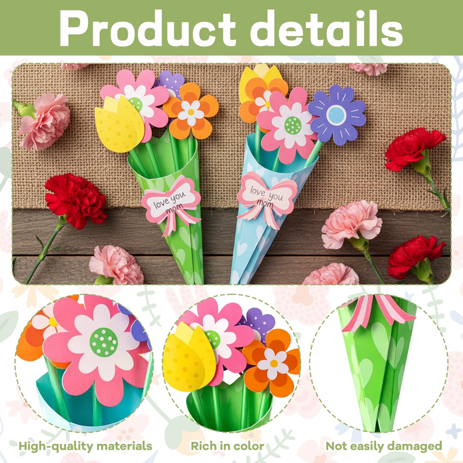 Tniytru 78Pcs Mothers Day Crafts for Children, DIY Flower Making Kits for Kids - Image 3