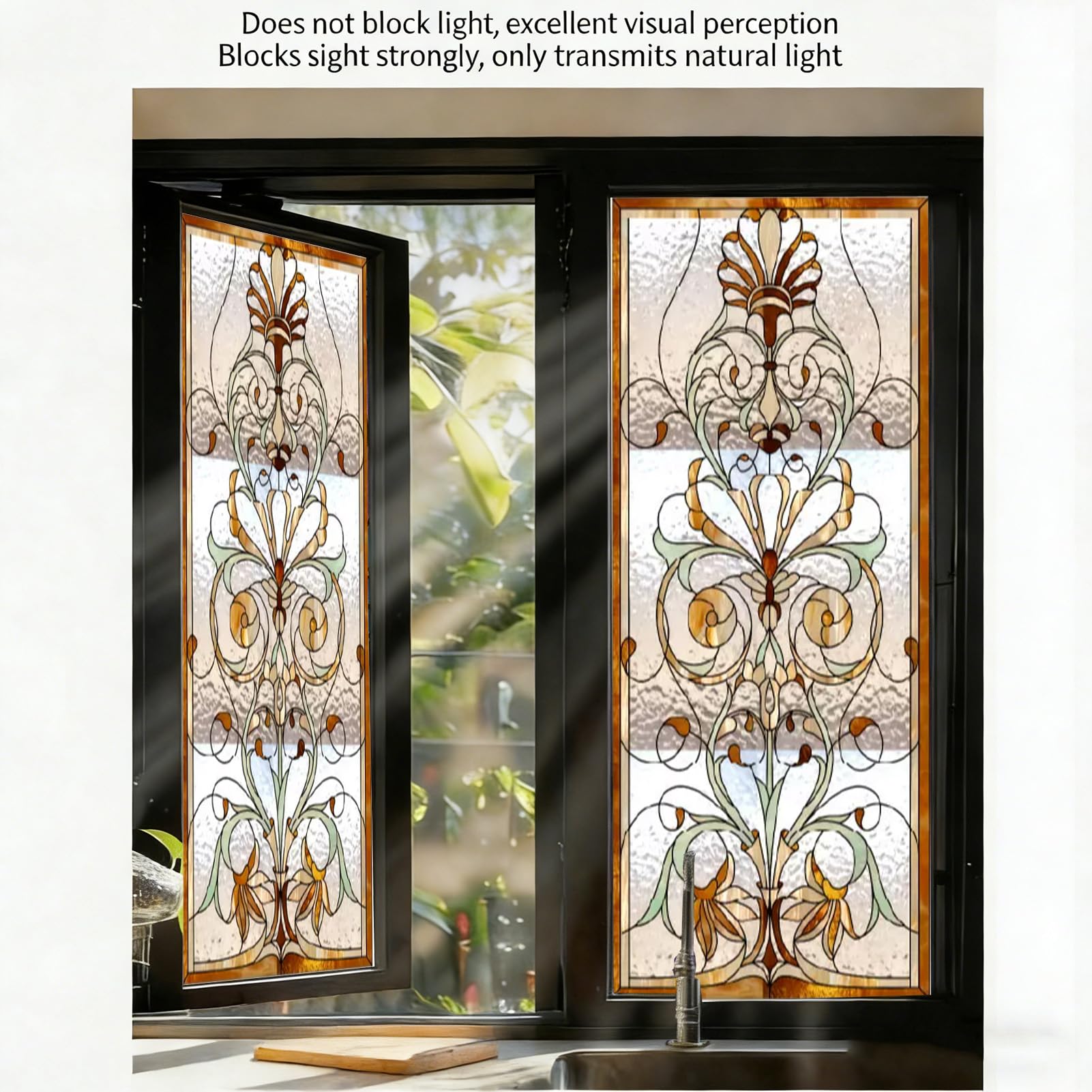 Tiffany Stil Jugendstil Sichtschuzfolie Dekorfolie Privatsphäre Milchglasfolie Statisch Haftend Bunte Kirche Fensteraufkleber für Privatsphäre Büro Badezimmer Schlafzimmer,Color 1,60x180cm