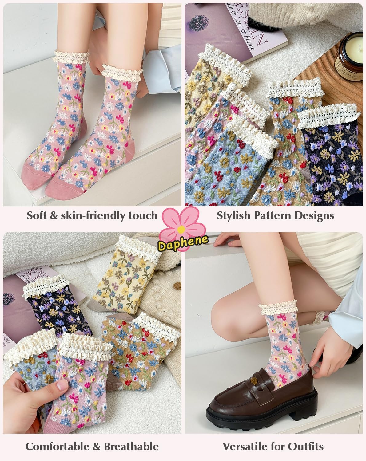 Daphene Women's Cute Crew Socks All Season | Premium Combed Cotton Breathable Cozy Soft | Fun Cartoon Designs | Holiday Gift - Image 2