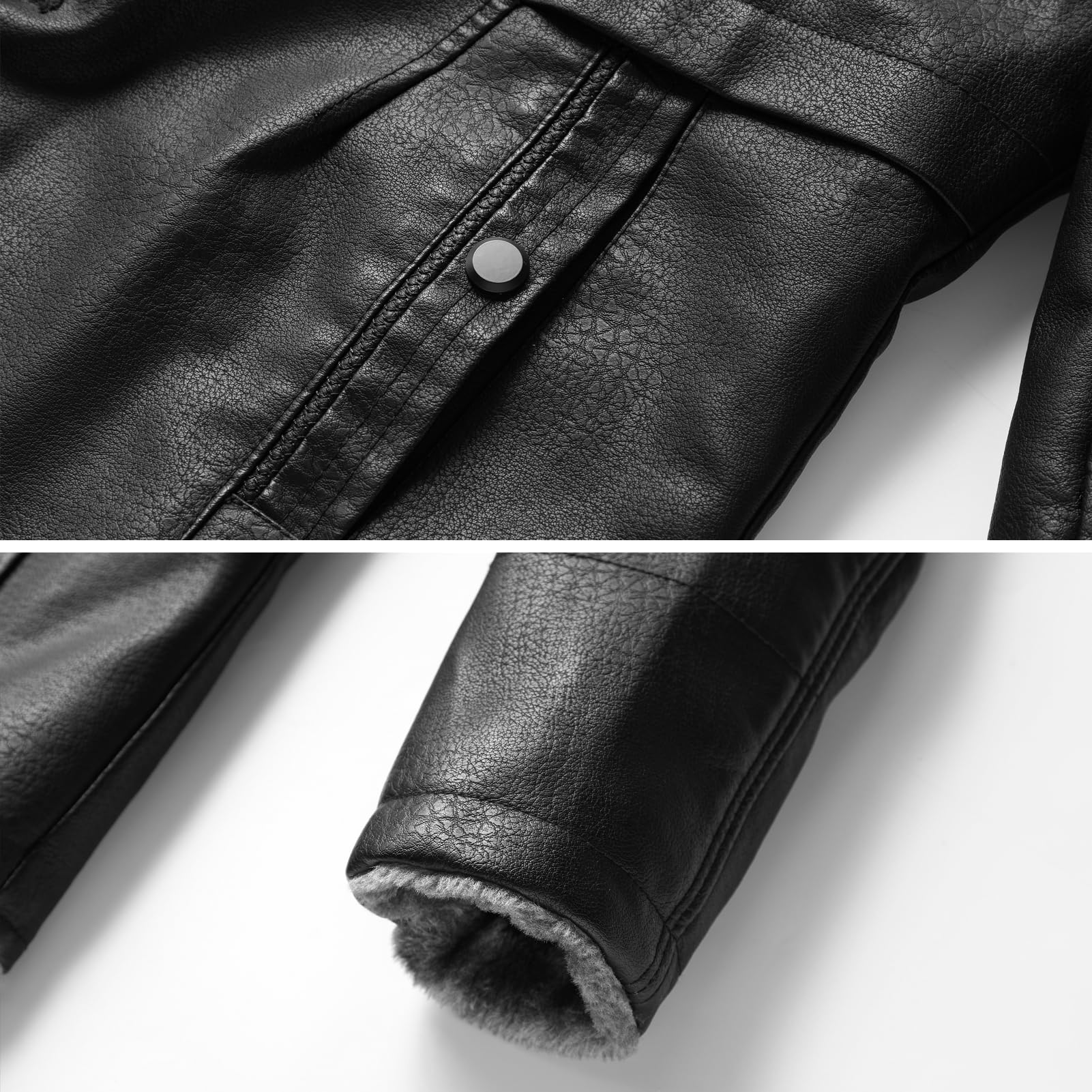 Chaqueta de Cuero Hombre, Chaqueta de Piloto para Hombre, Piel Sintética, Cuello de Piel, Otoño Invierno Espesar Cuero Chaqueta Corta Cuello Alto Abrigo de Pieles