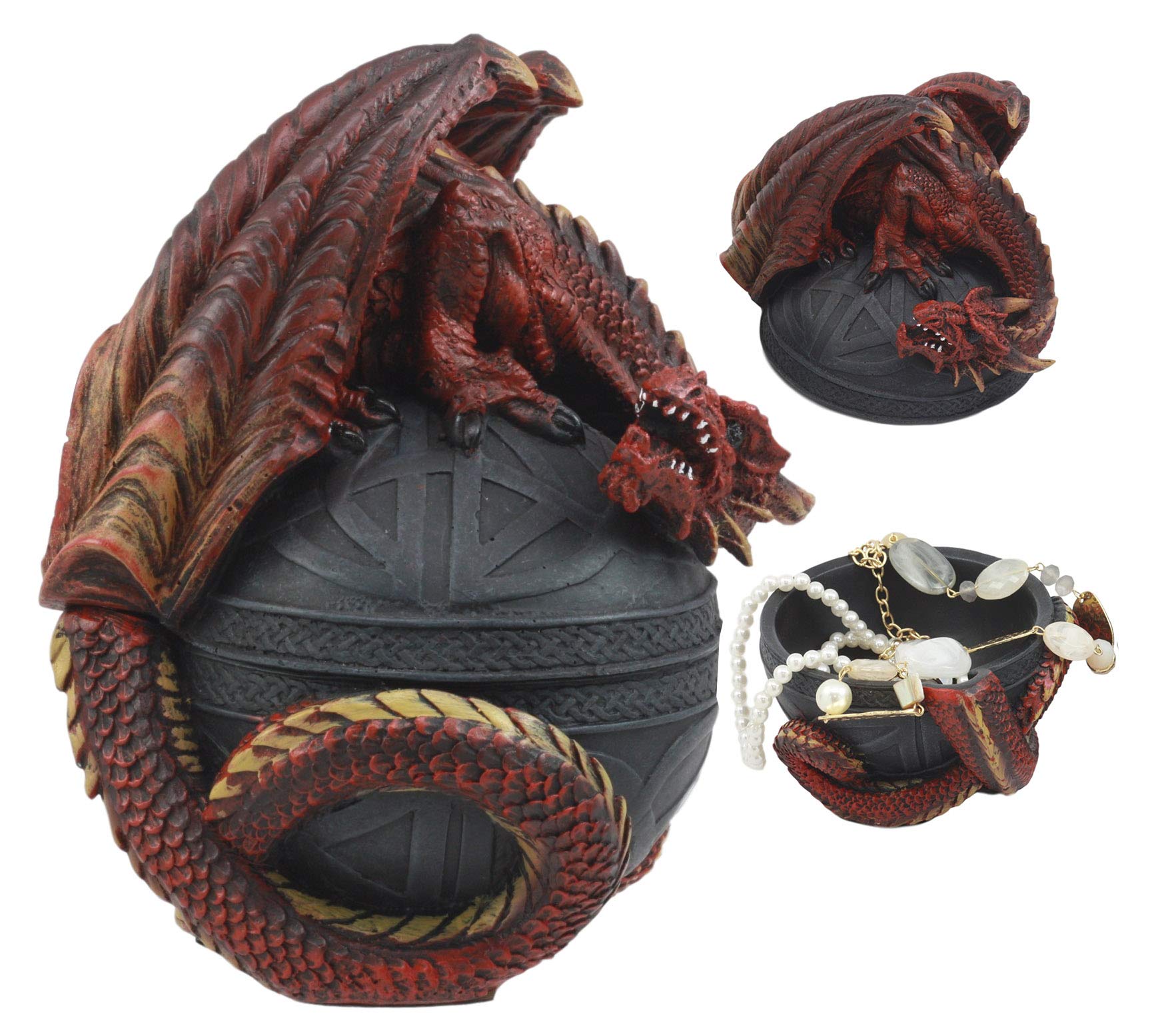 Ebros Celtic Red Dragon Egg Box 6.5" Tall Mythical Guardian Dragon Figurine Jewelry Box