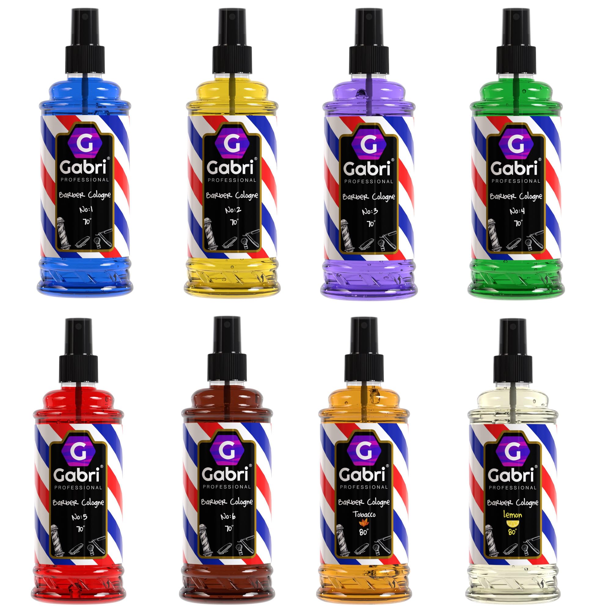 Gabri Professional 8 x Barber Cologne Aftershave je 400 ml | mit kühlender Wirkung | 8 unterschiedliche Düfte | für stilbewusste Männer