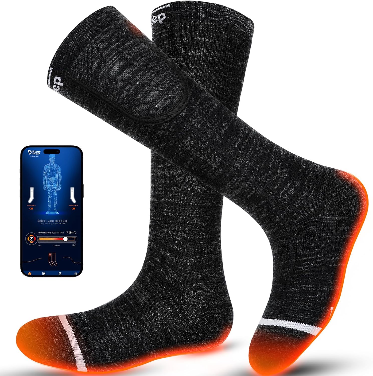 Heated Socks for Men Women Rechargeable, Wool Heated Ski Socks App