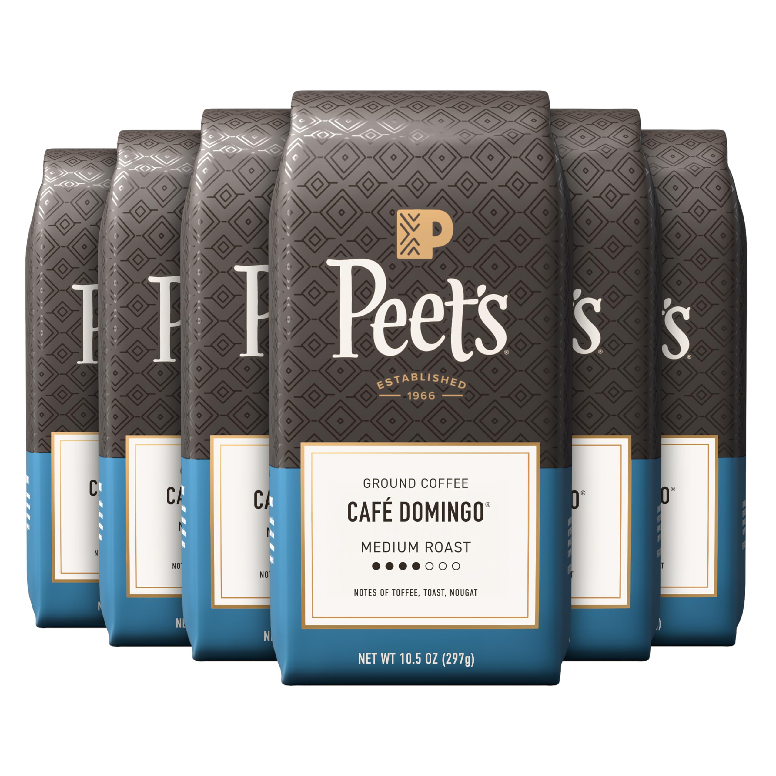 Peet's Coffee, Medium Roast Ground Coffee - Café Domingo 63 Ounces (6 Bags of 10.5 Ounces)