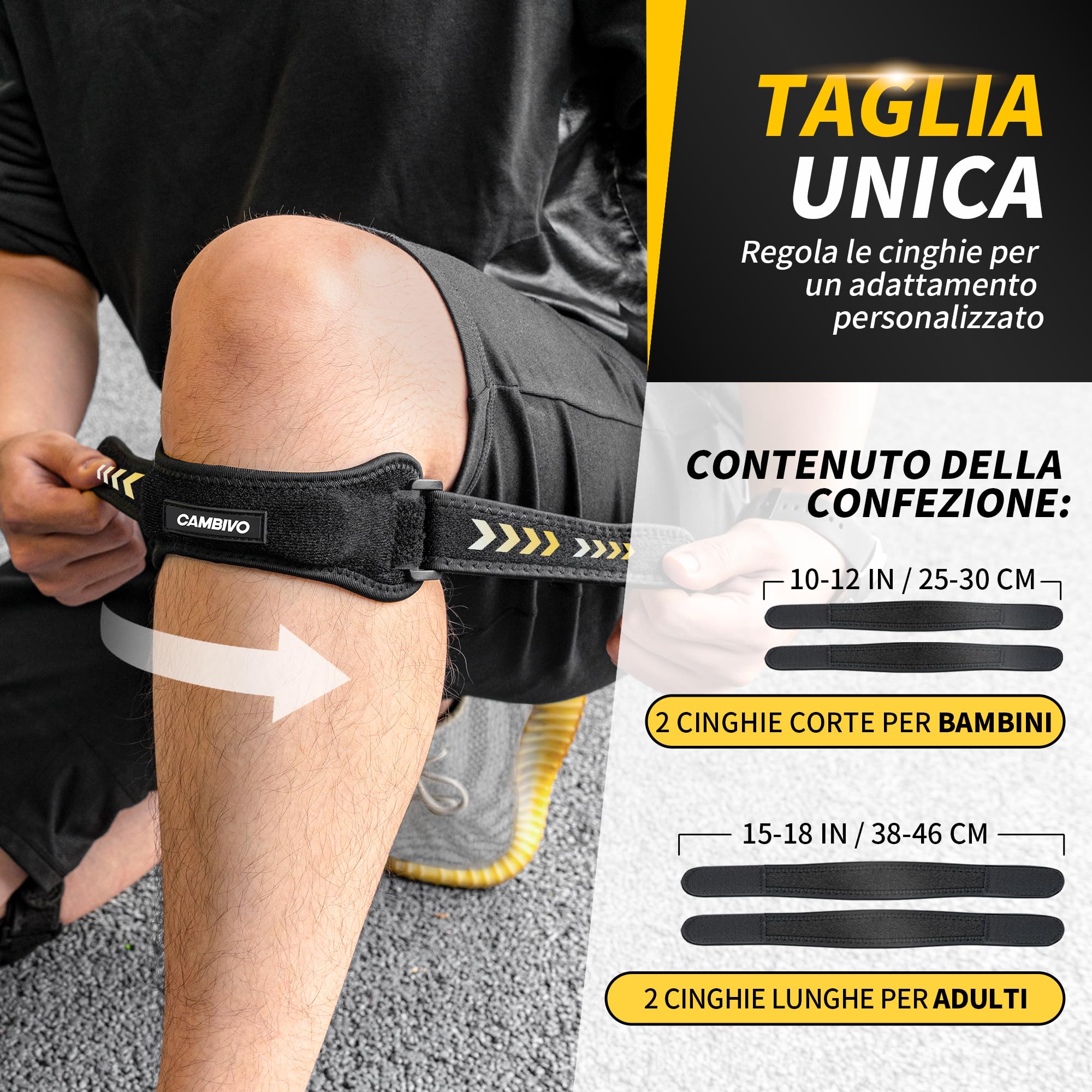 CAMBIVO Tutore Ginocchio Rotulea Regolabile 2 Pezzi, Ginocchiera Ortopedica con Cuscinetto di Compressione, Ginocchiera Rotulea per Tendinite, Infortunio Sportivo, Corsa, Sport