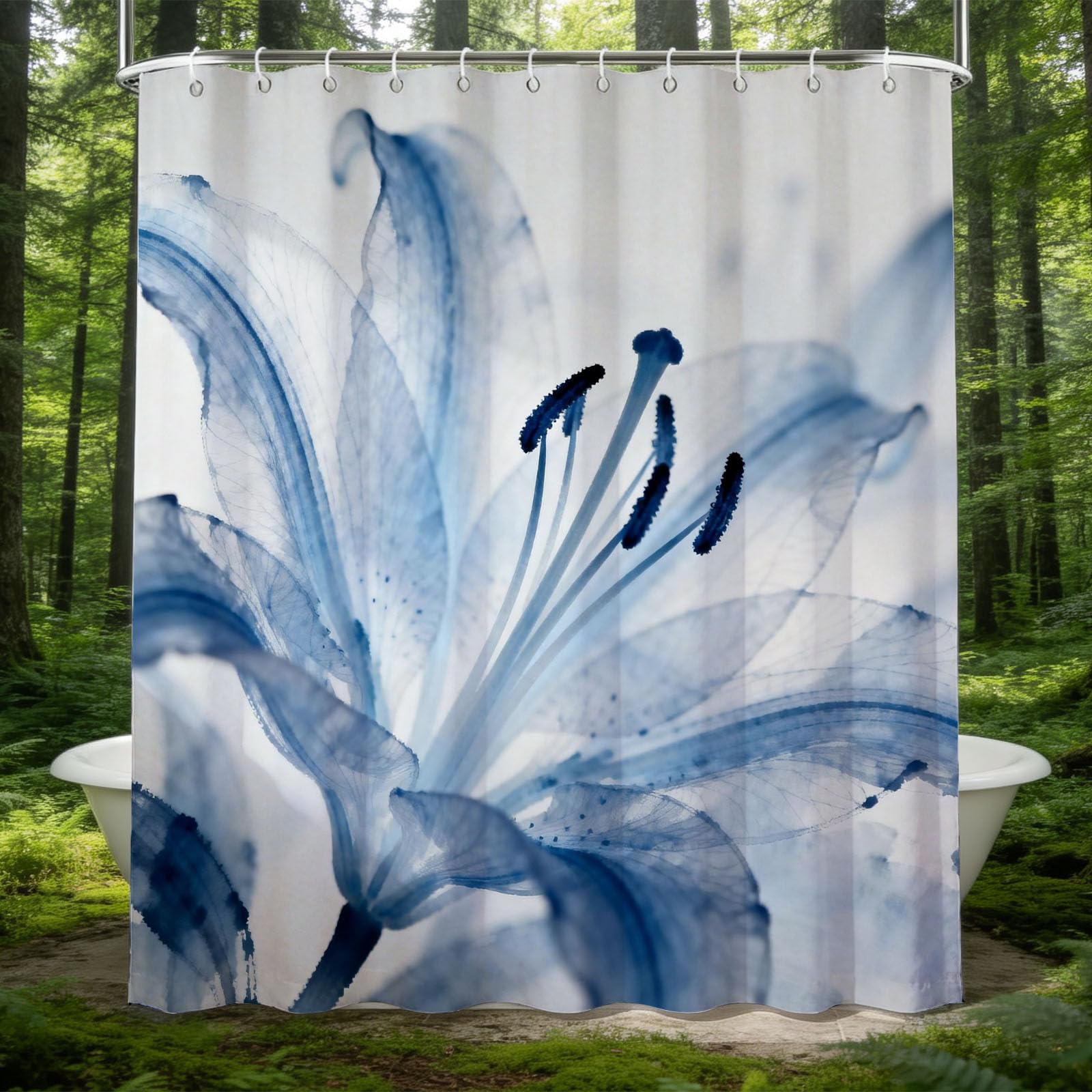 Hongduo 3D Lily Shower Curtain for Stalls Bathtubs Cartoon Bathroom Decor Shower Curtain Set Polyester Fabric Waterproof 180x200cm/71X79 Inch with Hooks