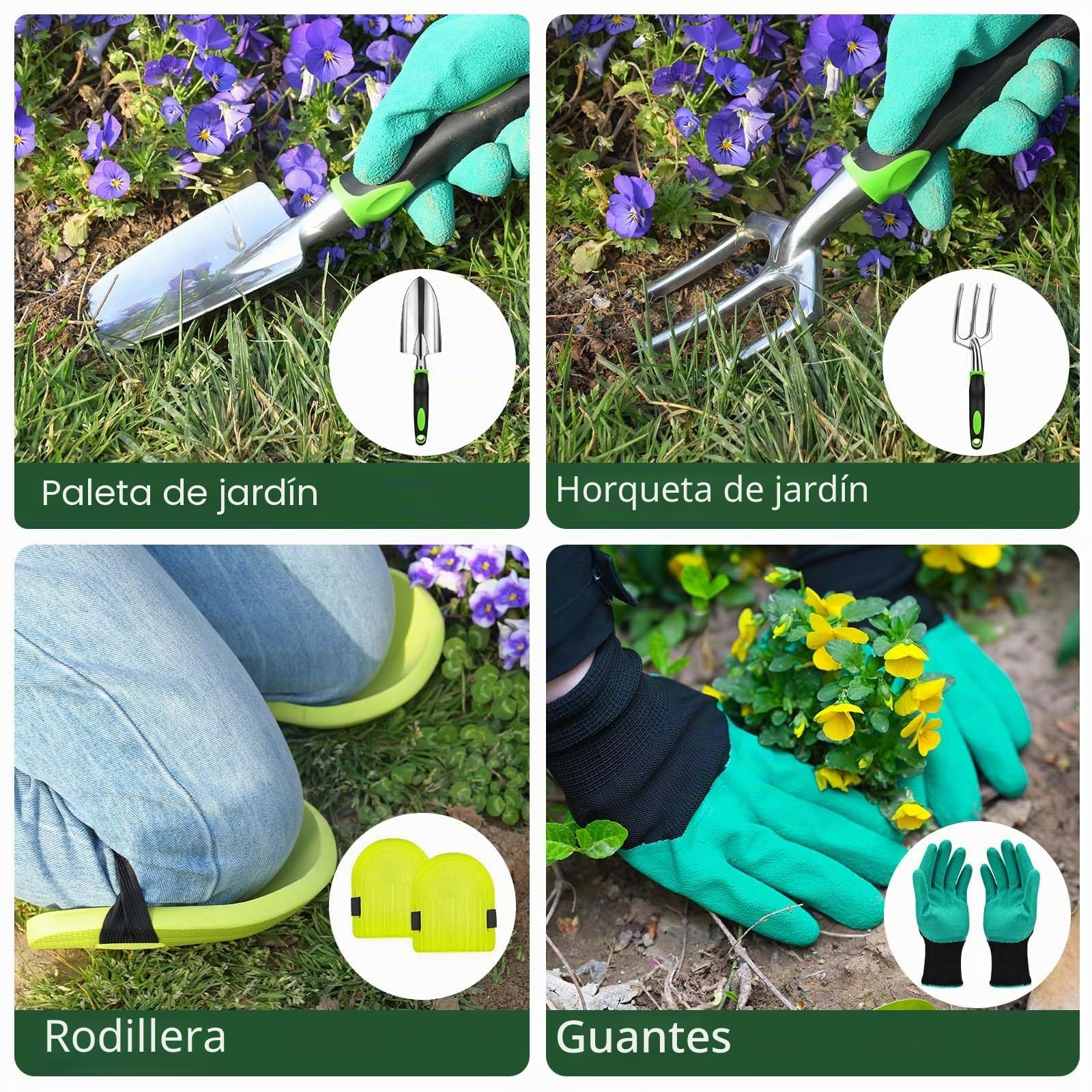 Mactoou Kit Jardineria, 12 Piezas Juego de Herramientas de jardinería con Pala Jardineria, Estera de Jardinería, Bolso de Jardín, Regalos de Jardinería para Mujeres y Hombres