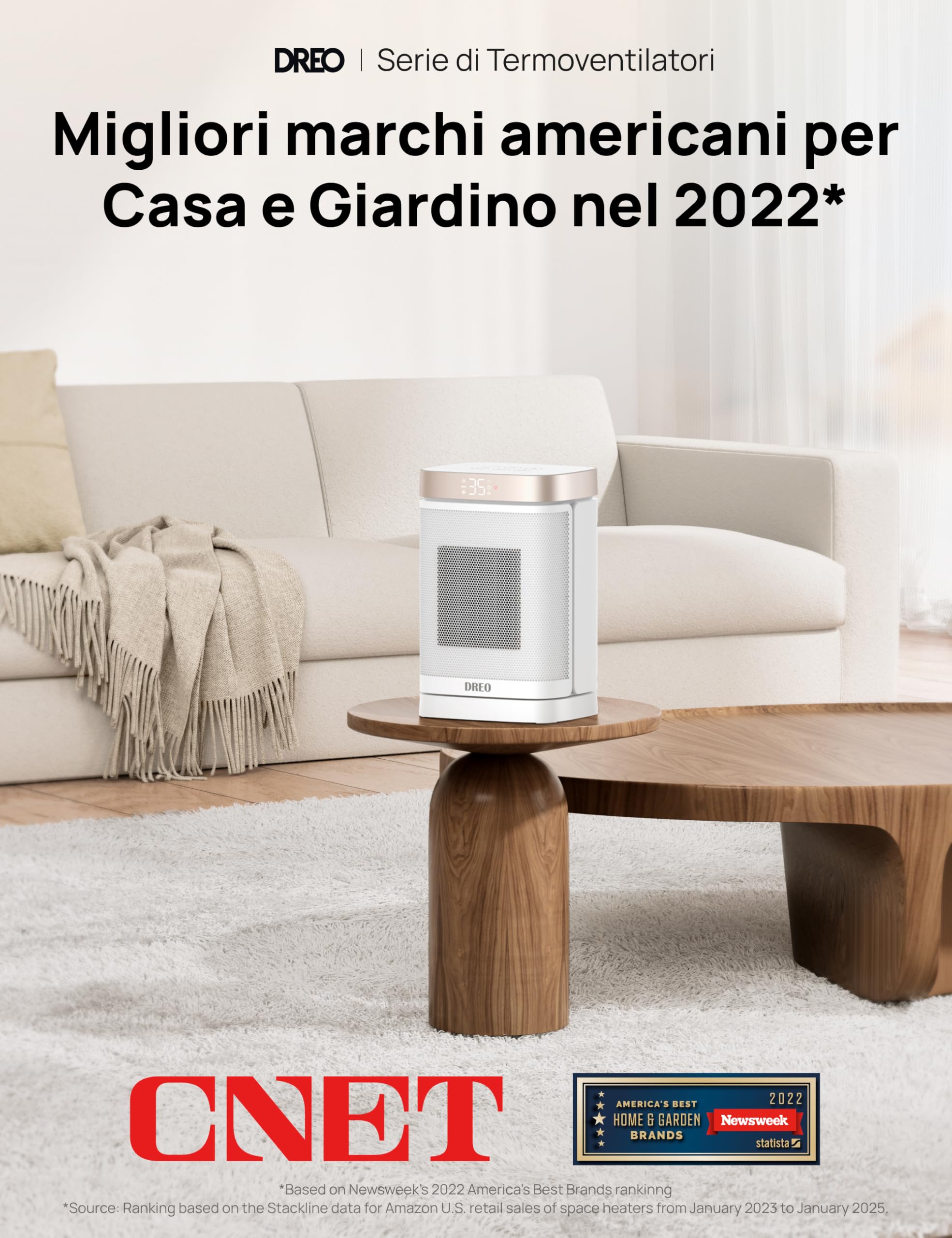 DREO Termoventilatore a risparmio energetico, silenzioso, riscaldamento elettrico da 1500 W, con telecomando, riscaldamento elettrico oscillante a 70°, timer da 12 ore, 3 modalità 3 velocità