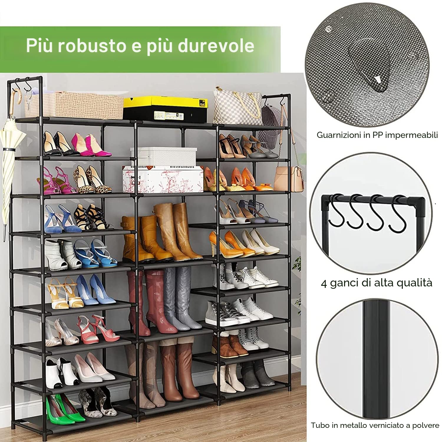 FINEW Scarpiera in metallo, sottile scarpiera con 23 ripiani, può contenere 50-55 paia di scarpe e stivali, scaffale per soggiorno, camera da letto, corridoio, ingresso, spogliatoi - nero