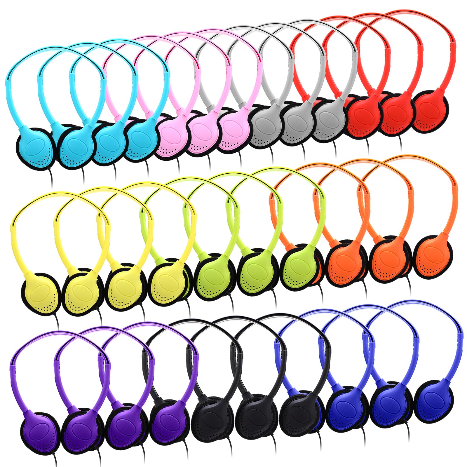 Yunsailing Lot de 30 écouteurs filaires réglables pour enfants, pour l'école, la salle de classe, les étudiants, avec prise jack 3,5 mm pour enfants et adultes (multicolore)