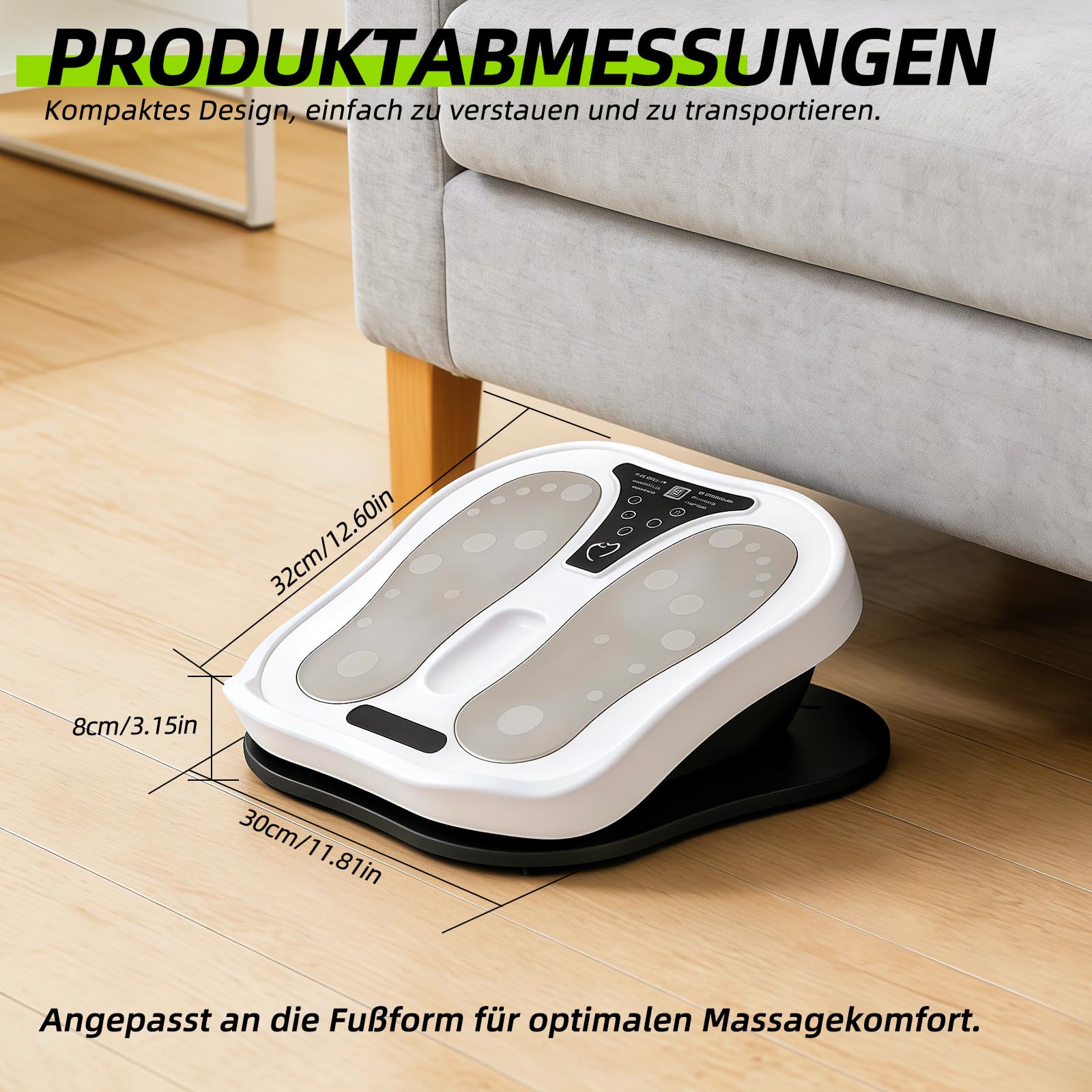 Wiederaufladbares Fußmassagegerät mit EMS- und TENS-Durchblutungsstimulation, 4 Elektrodenpads, 8 Programmen und 50 Intensitätsstufen zur Schmerzlinderung und Verbesserung der Durchblutung.