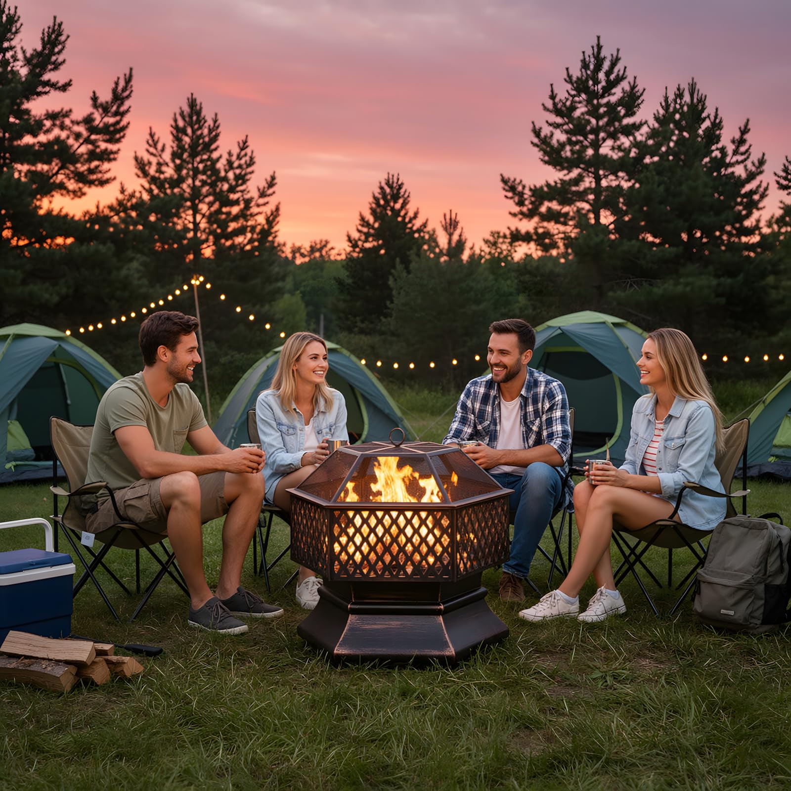 TLSUNNY Feuerschale mit Funkenschutz,Feuerschalen für den Garten, Feuerkorb mit Grillrost,Feuerstelle Outdoor mit Schürhaken Kohlerost,Feuertonne für Terrasse,Camping,Heizung/BBQ