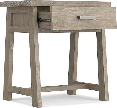 Miniatura 4 de SIMPLIHOME Sawhorse - Mesita de noche de 24 pulgadas de ancho, mesita de noche, madera maciza gris envejecida, rectangular, con almacenamiento, 1