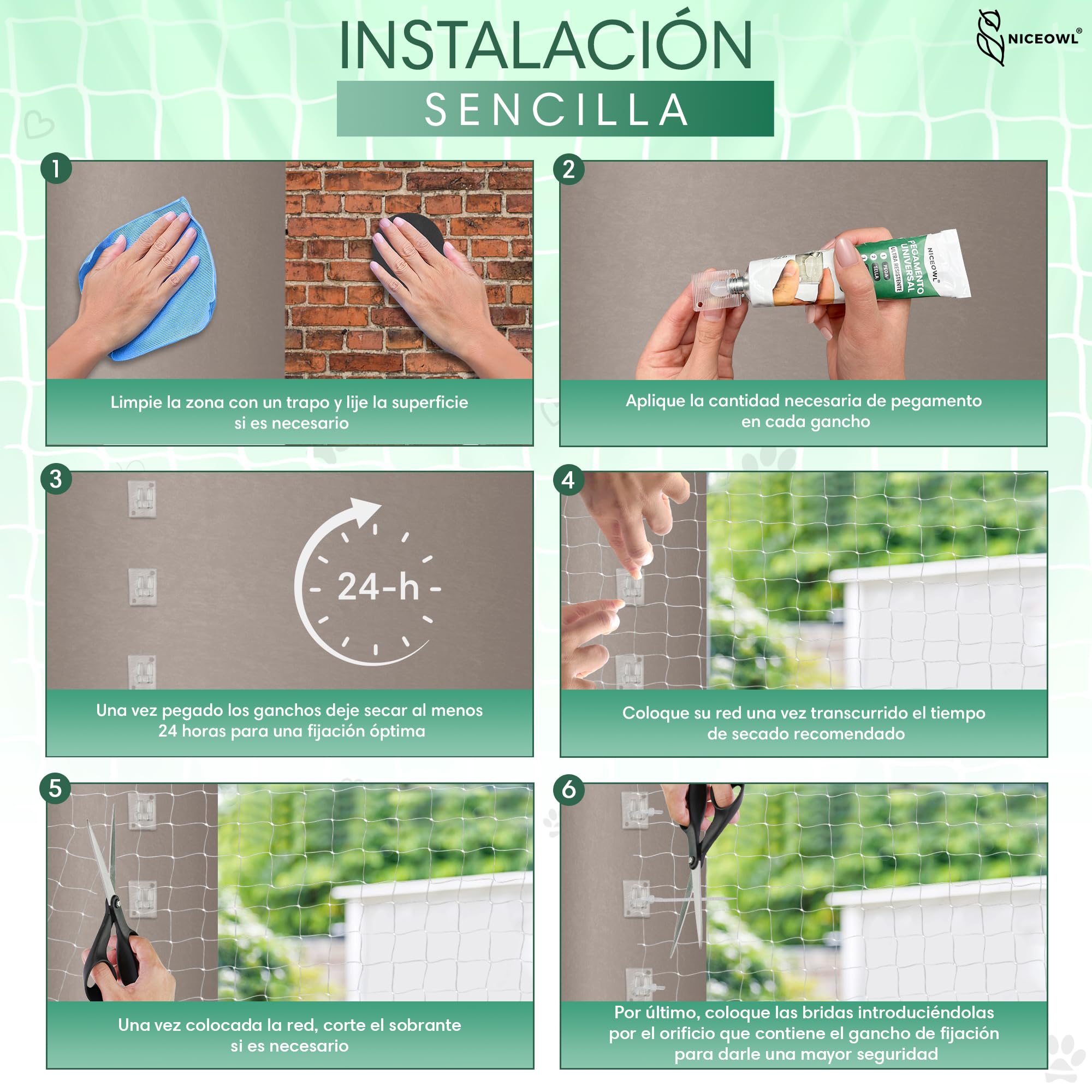 Kit de Fijación Red Sin Taladros | Juguete Gratis | Pack 70 Ganchos Adhesivos + 100ml Pegamento Universal +35 Bridas + Lija | Red para Gatos Terraza | Clips Anti UV | Red Gatos Terraza