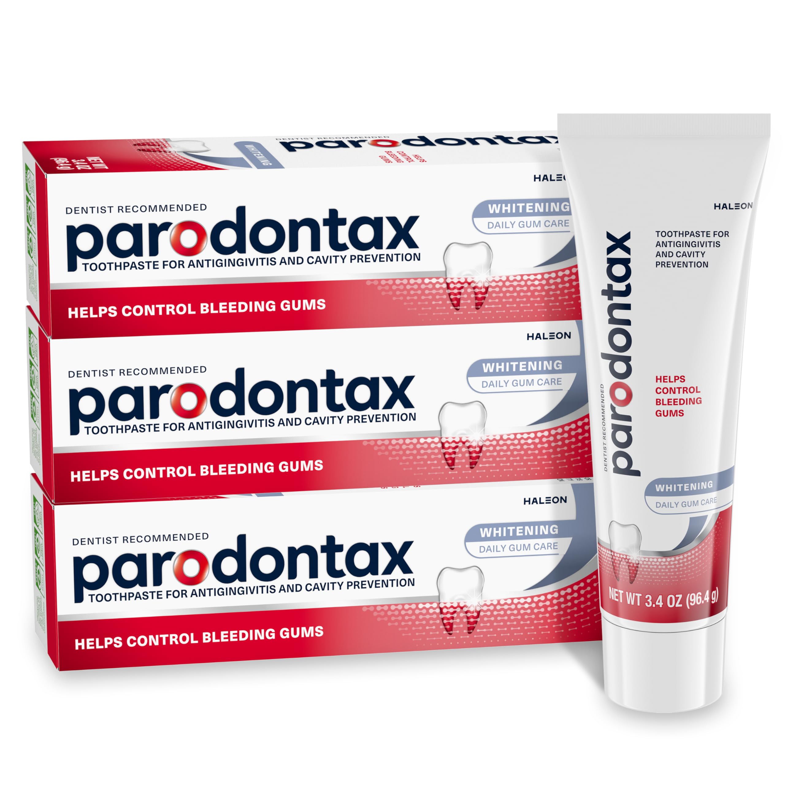 Parodontax Teeth Whitening Toothpaste To Help Bleeding Gums, Gum Toothpaste For Gum Health, 3.4 Oz x 3GreenCircle Certified: Certified Environmental Facts Label