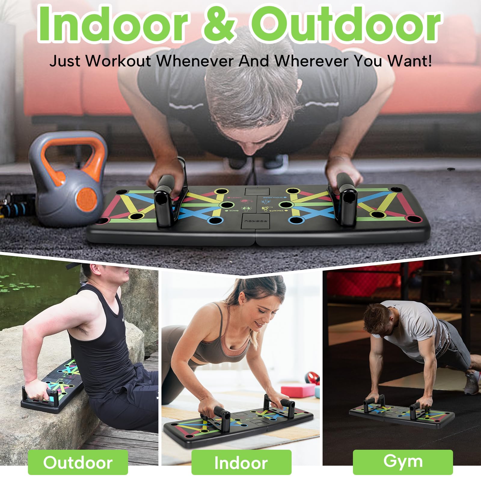 Push Up Board Pieghevole Con Impugnature: Tavola Multifunzione Per Allenamento A Casa (Pettorali, Braccia, Spalle) - 4