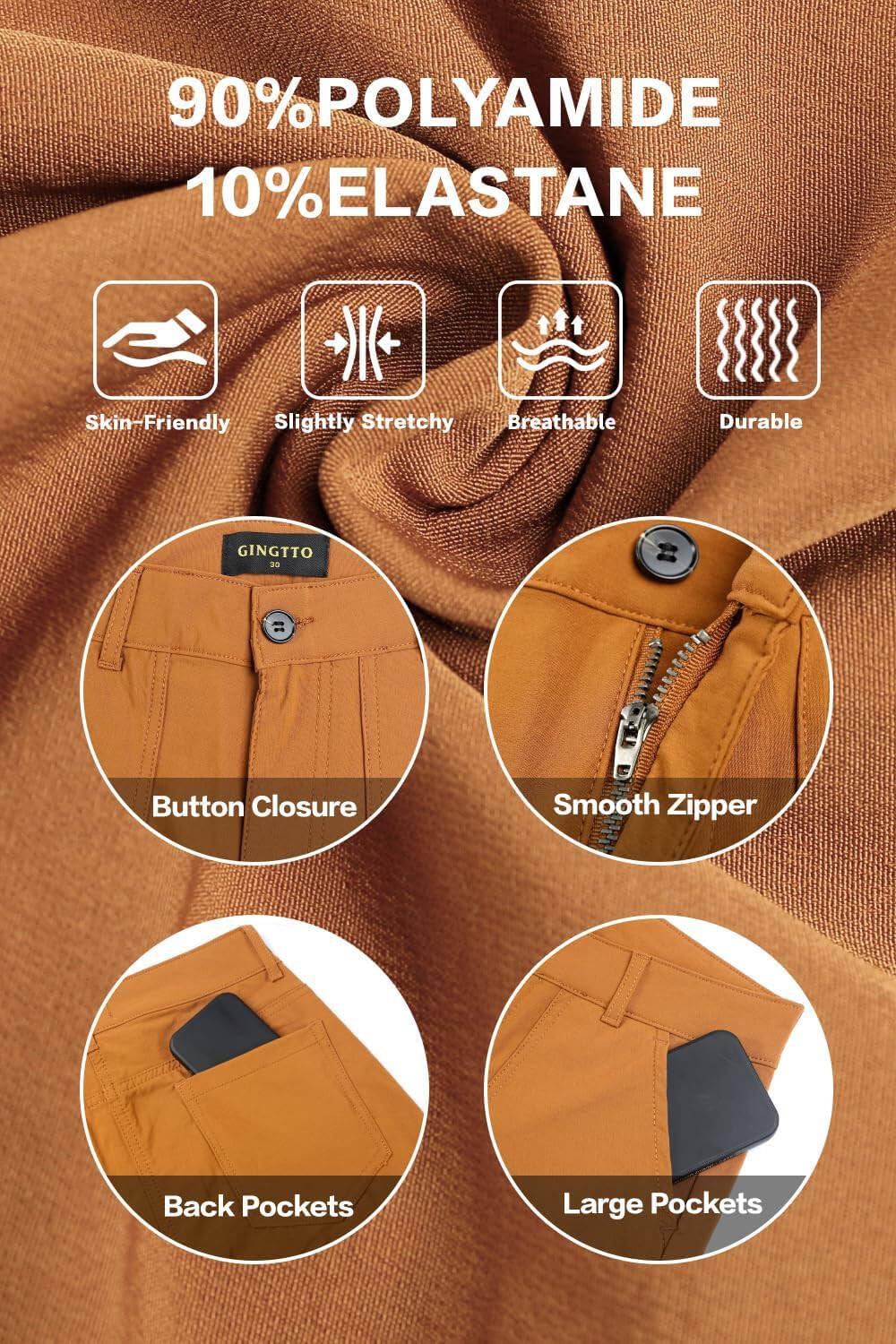 GINGTTO Mens Cargo Pants Slim Fit Stretch Cargos for Men Waterproof Outdoor Pants