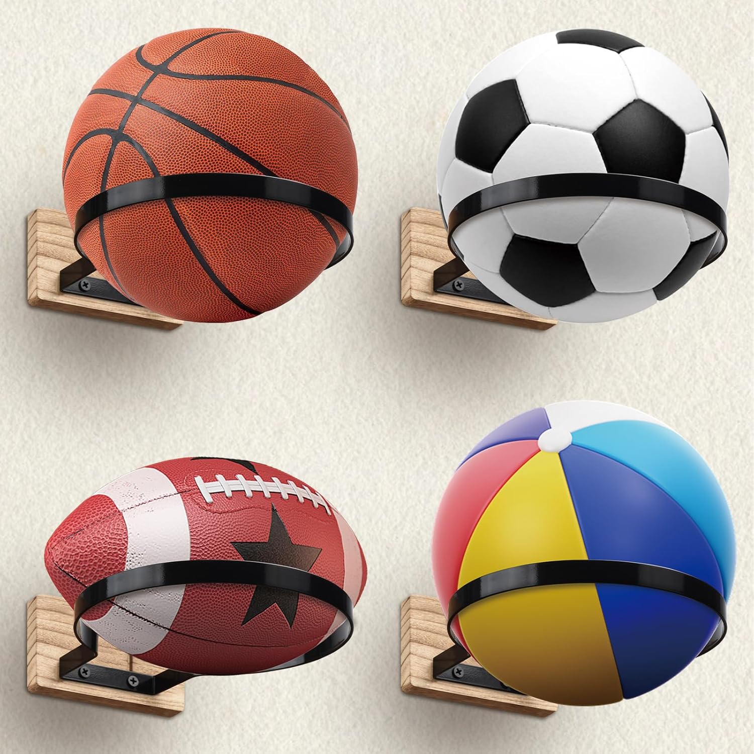 Basketball Holder Wall Mount, Multi Ball Storage Display Wall Decorations for Basketball, Football, Soccer, Volleyball Collection, Stylish Ball Wall