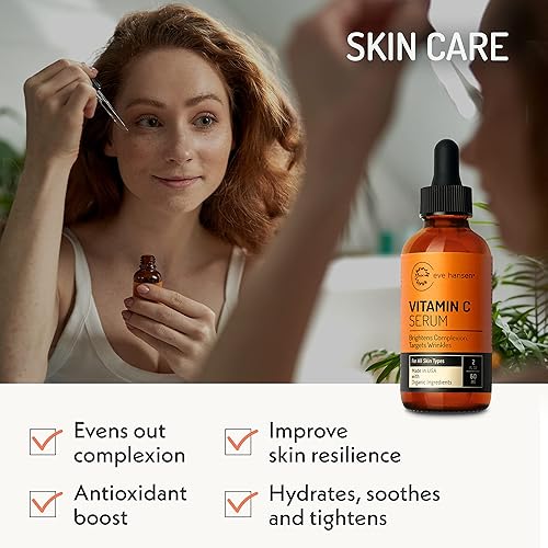Miniatura 4 de Eve Hansen Suero facial de vitamina C, 76% suero antioxidante orgánico para cara con ácido hialurónico, vitamina E y aloe vera, hidratante y