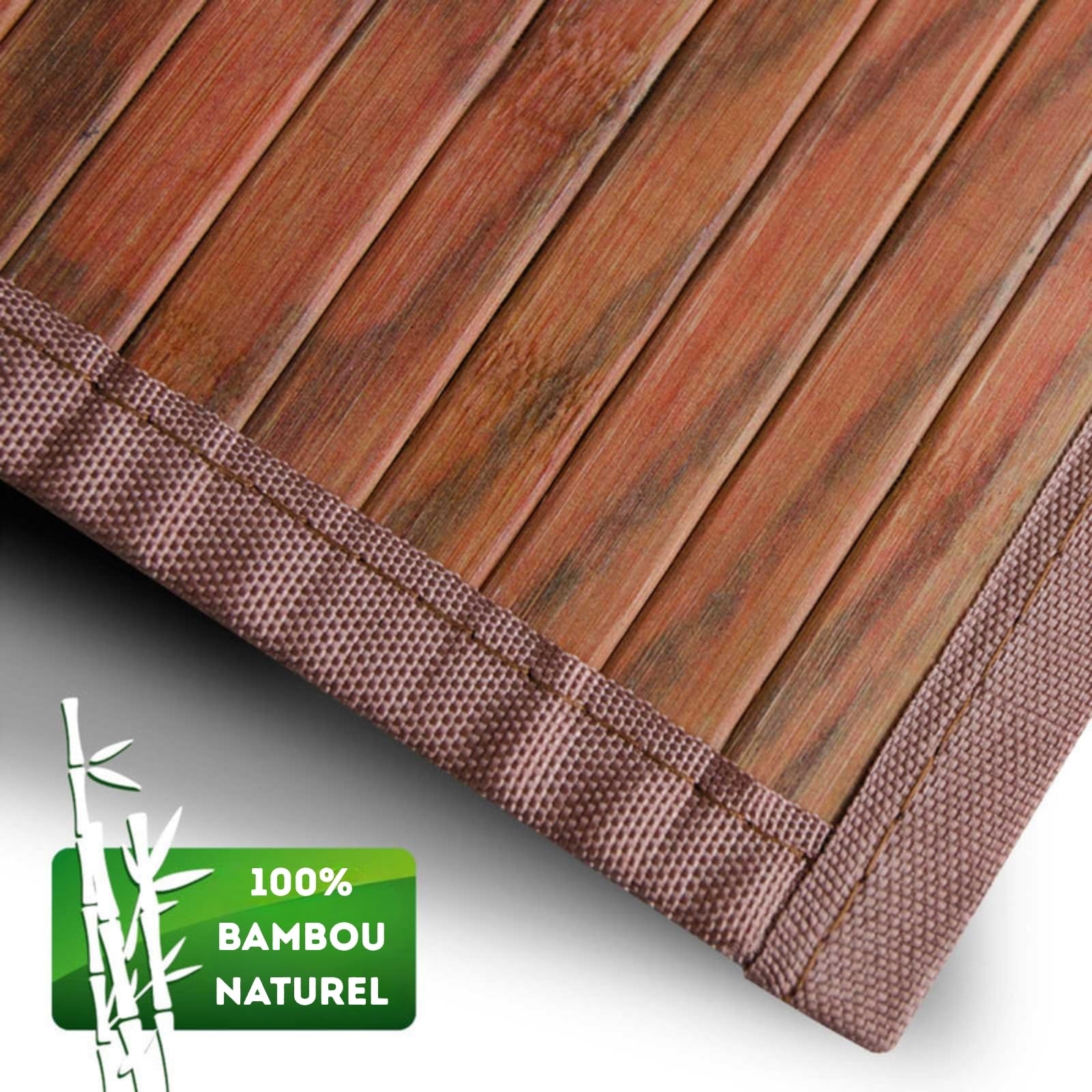 casa pura Tapis de Cuisine en Bambou hypoallergénique,idéal pour Salle de Bain,Salon,Corridor,Couloir, 17 mm d'épaisseur,Dos en Feutrine avec Picots antidérapant (Marron/Rouge, 150 x 200 cm)