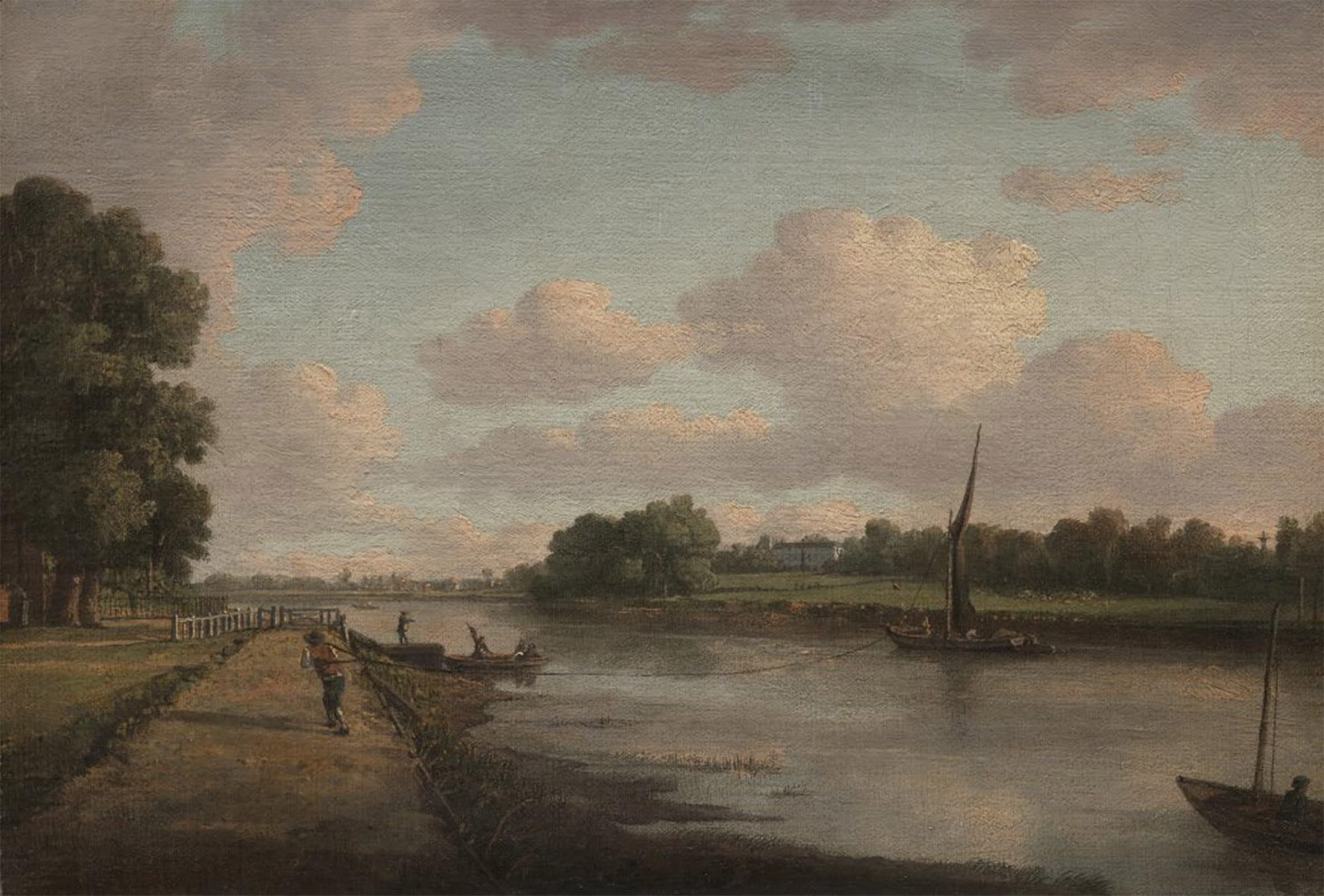 HRJUBWREE Oil Painting Prints on Canvas Painting Picture View on the River Thames At Richmond by William Marlow Artwork Canvas Prints for Office Decor 60x90cm